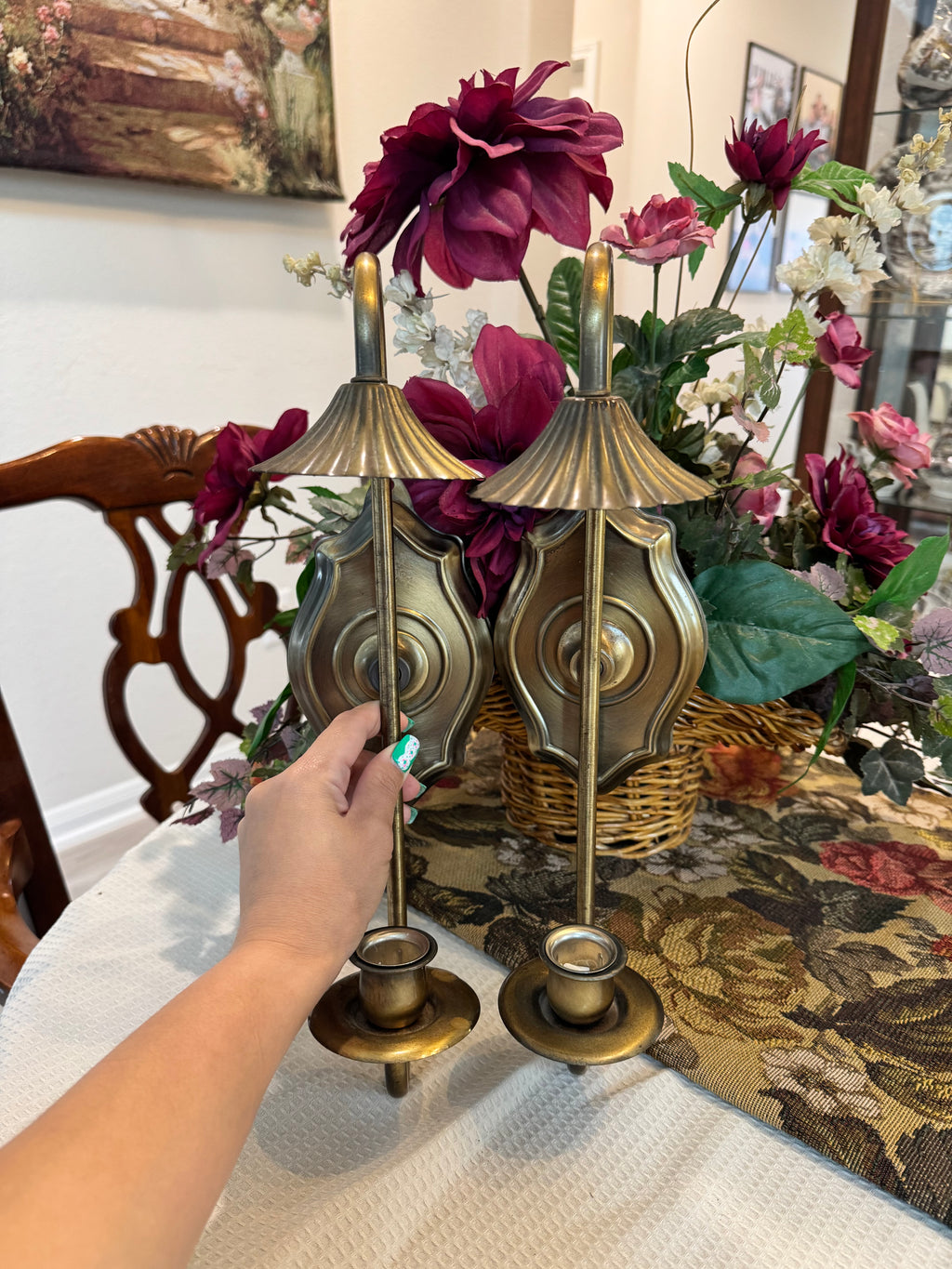 A pair of vintage MCM Homco brass hold metal wall sconce