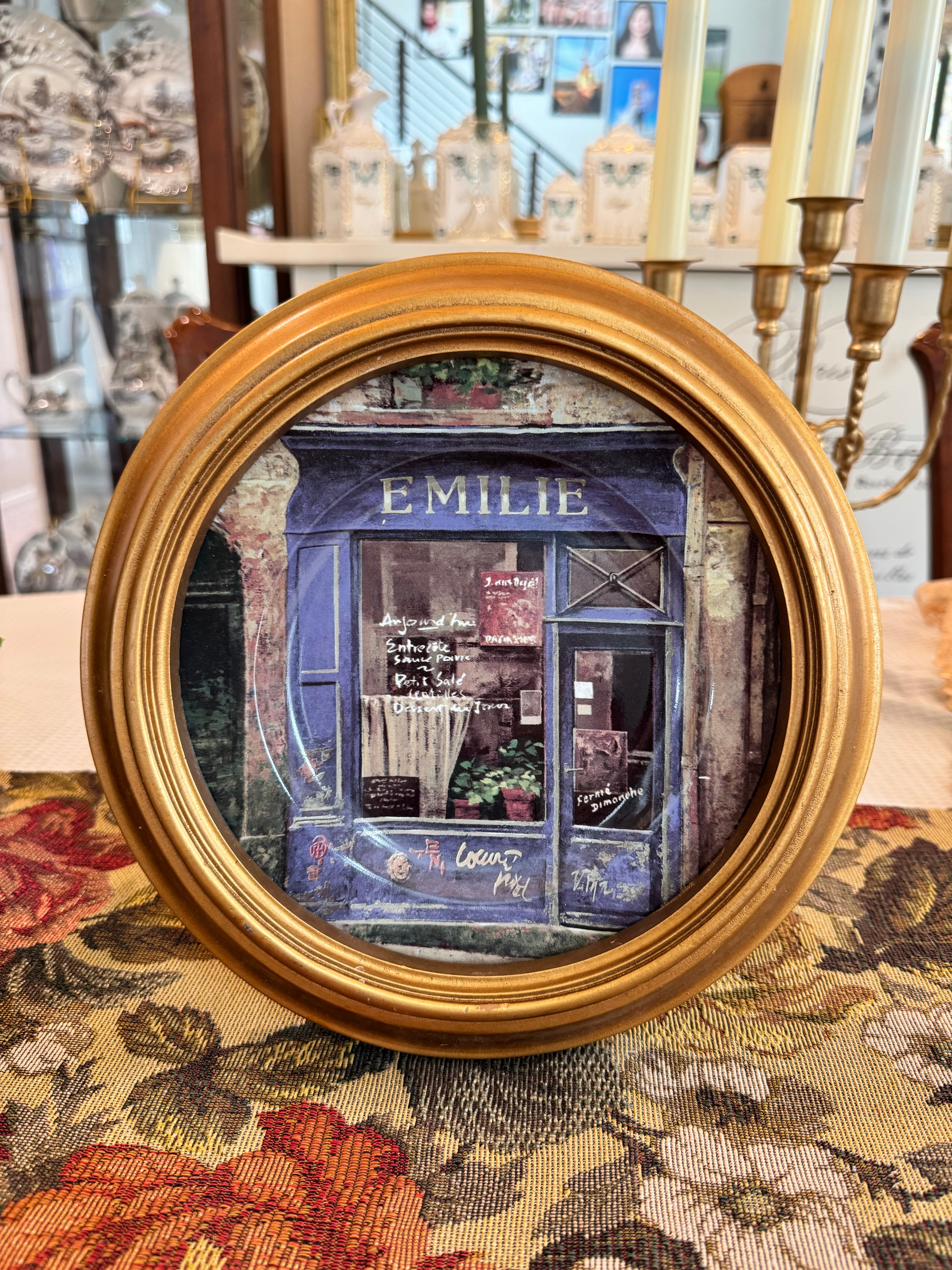 Vintage Sakura Storefronts "Emilie" 8-inch salad or dessert plate with gold round frame