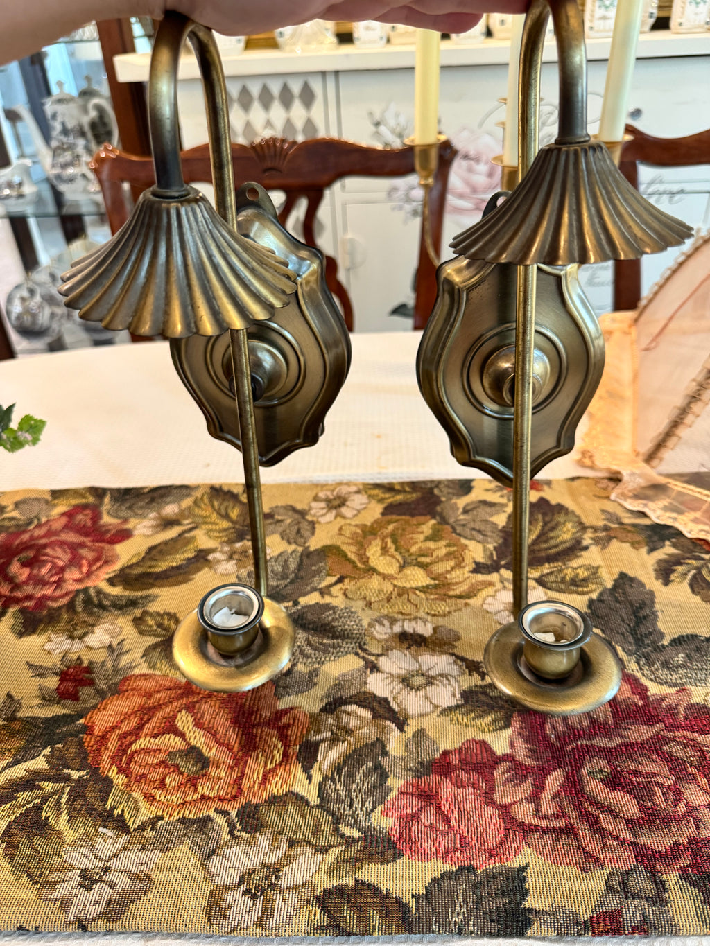 A pair of vintage MCM Homco brass hold metal wall sconce
