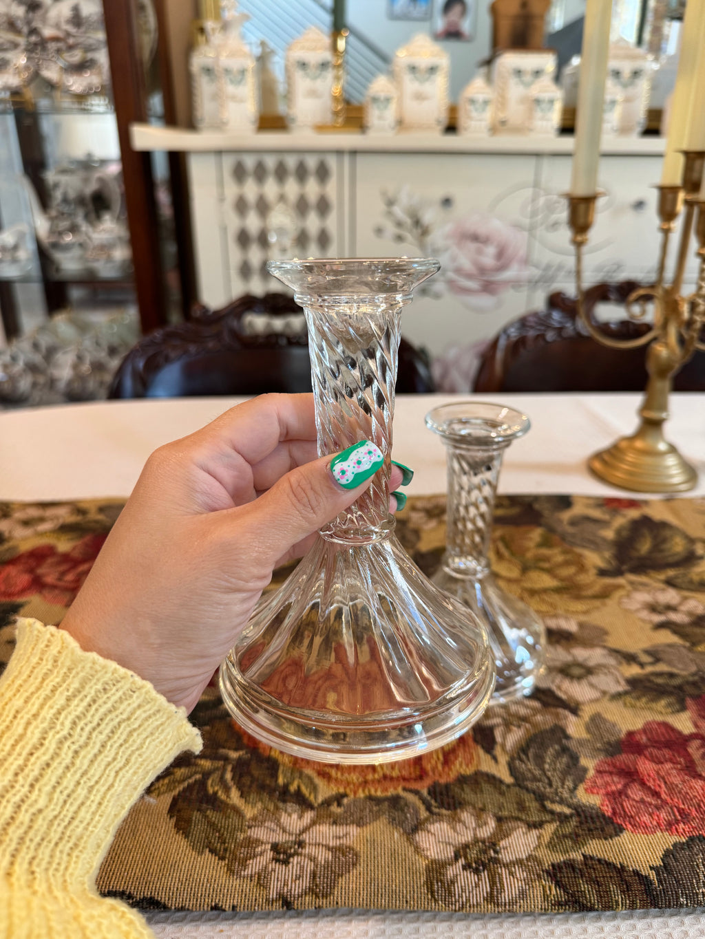 Collectible clear glass candlestick holders
