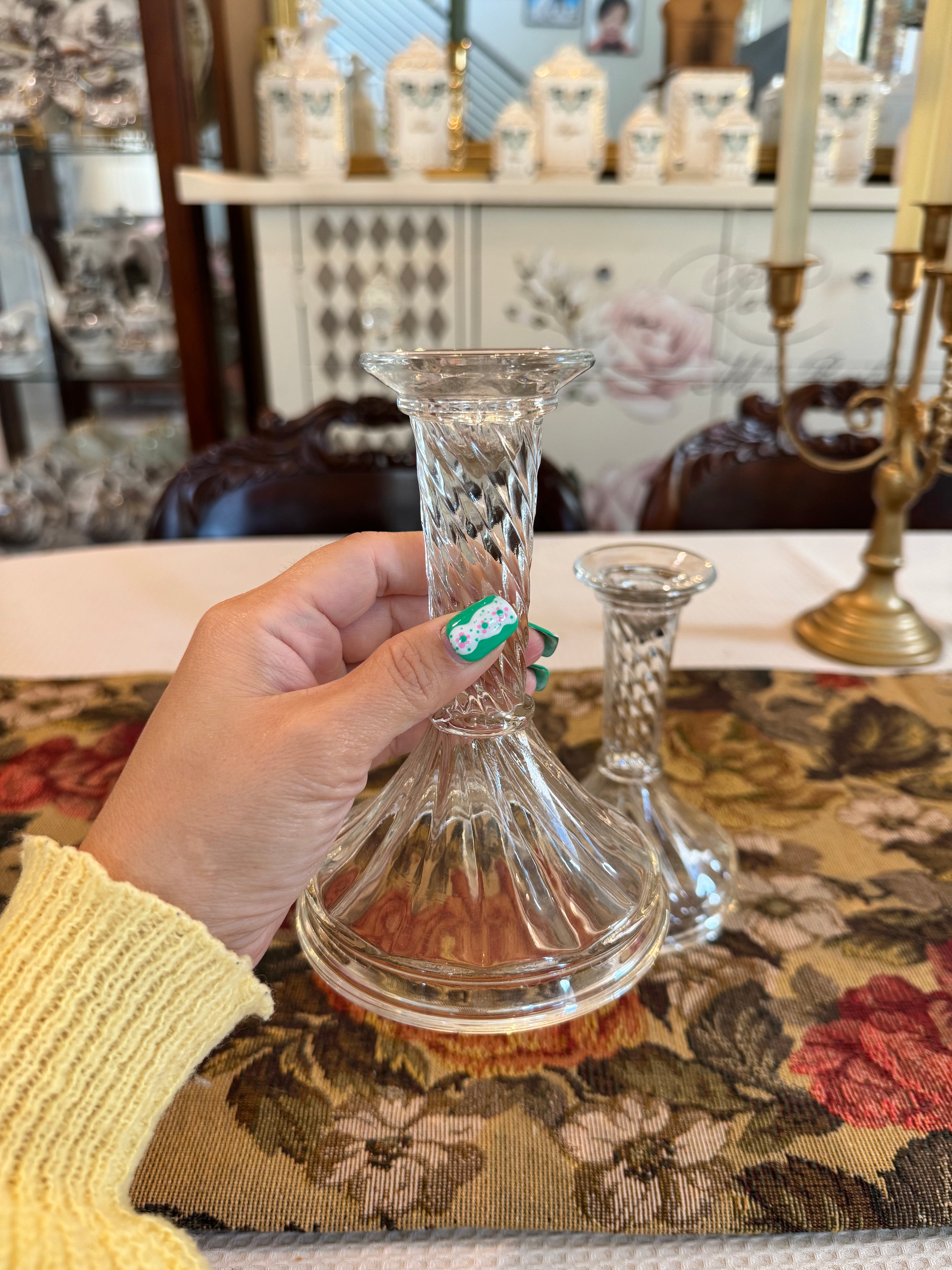 Collectible clear glass candlestick holders