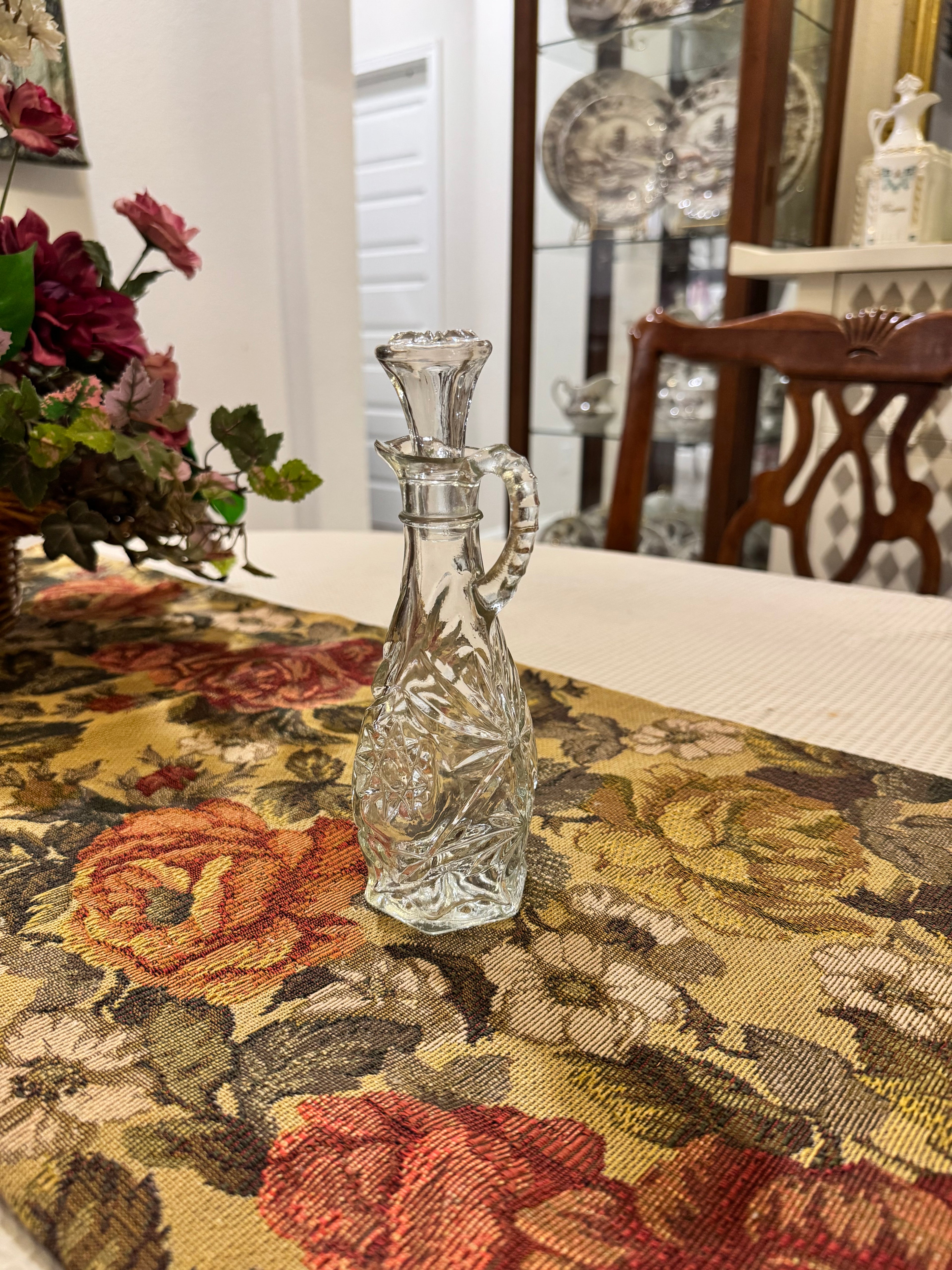 Vintage Anchor Hocking clear pressed glass cruet featuring the "Star of David"