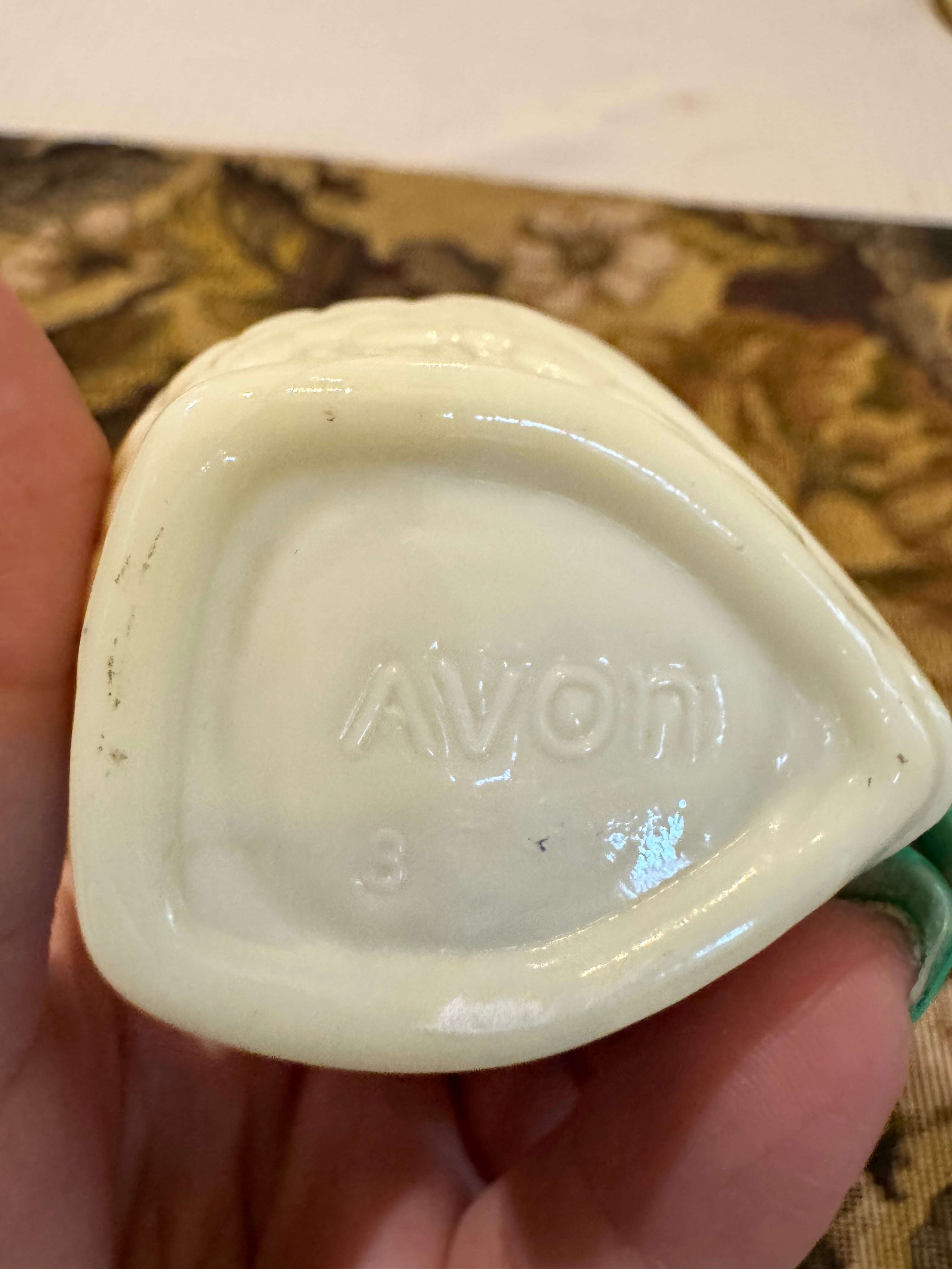 Vintage Avon owl cream sachet milk glass bottle