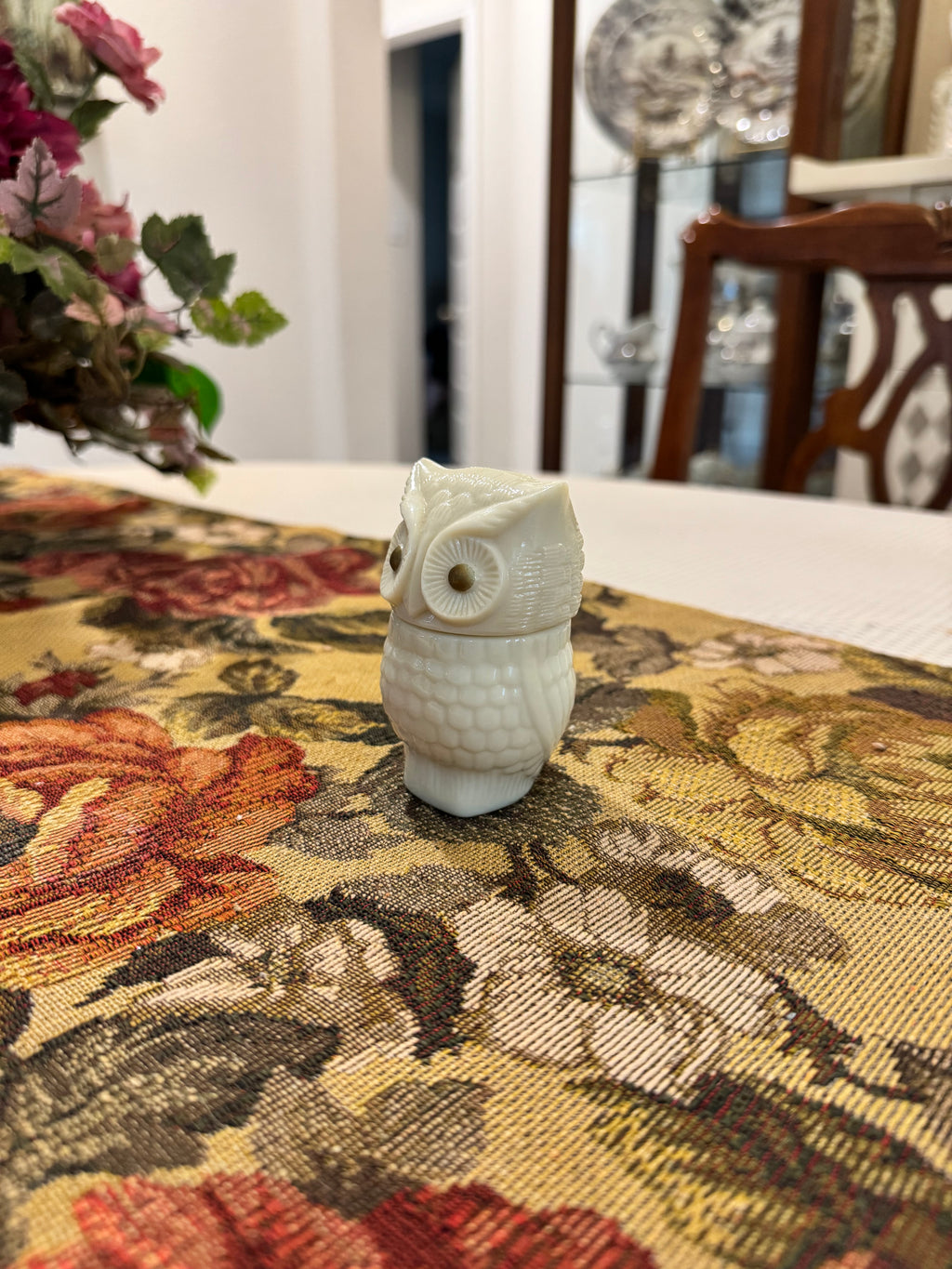 Vintage Avon owl cream sachet milk glass bottle