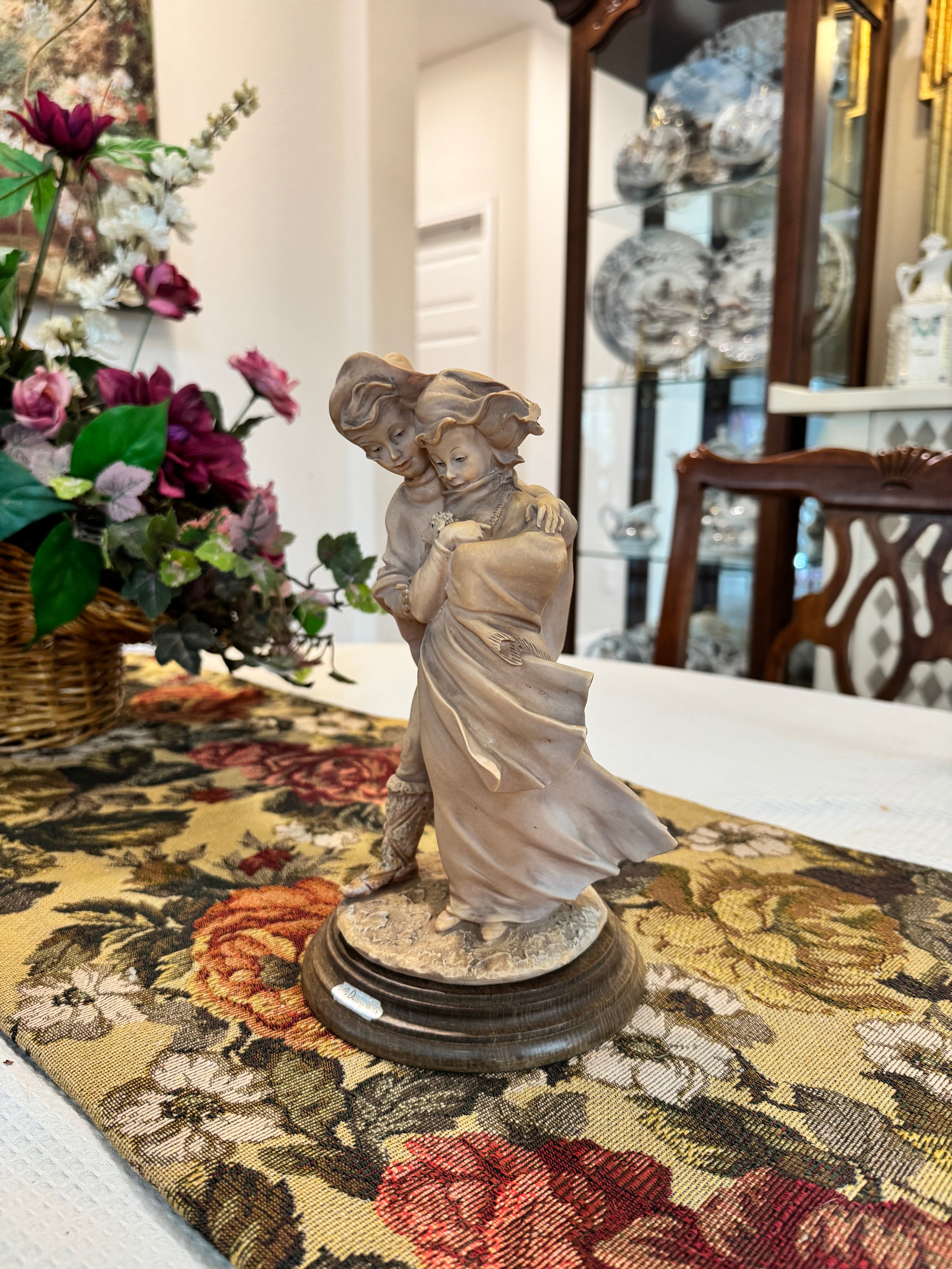 Vintage Giuseppe Armani "Boy and Girl with Lamb" sculpture, crafted in Florence, Italy