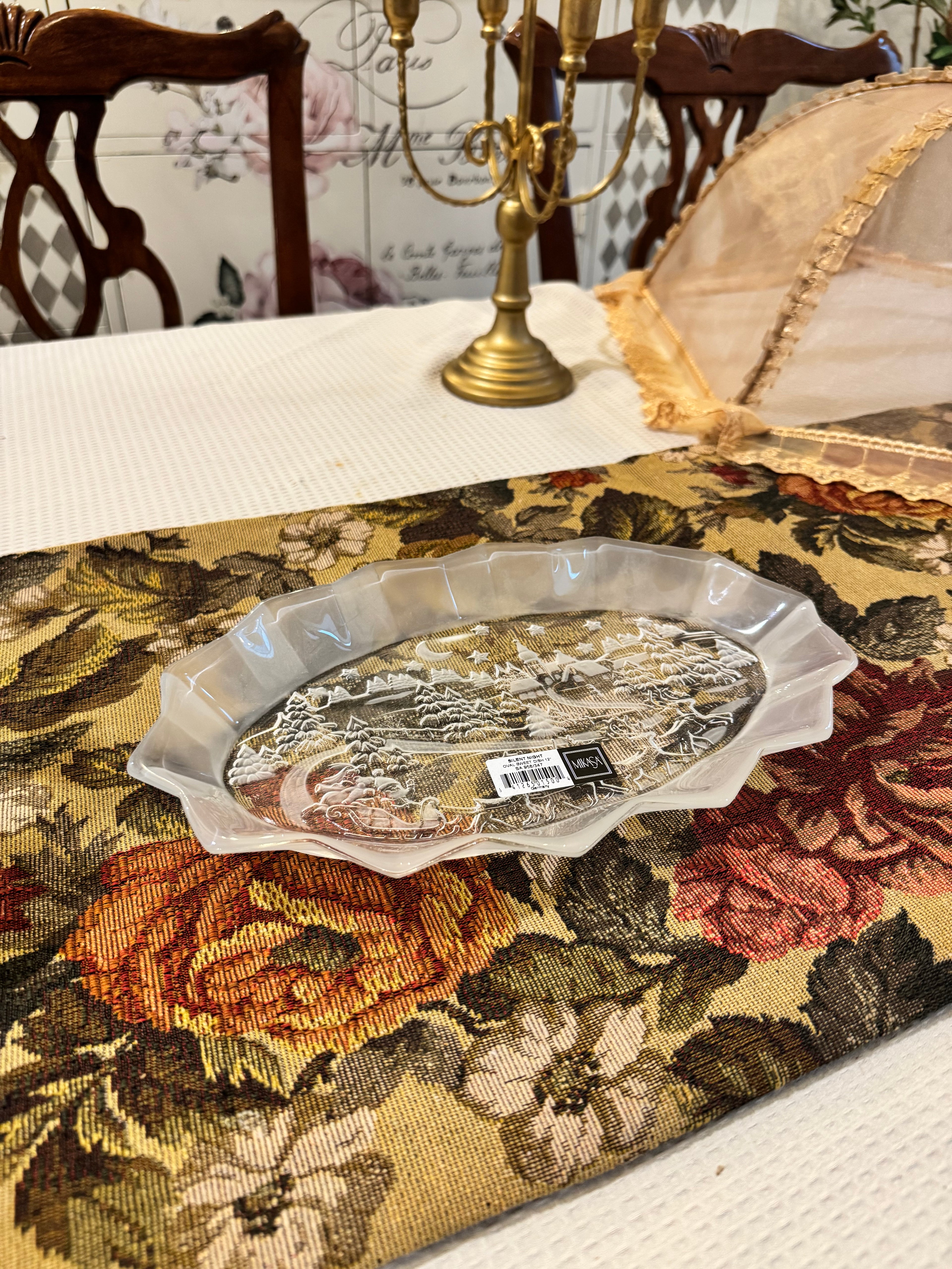 Mikasa "Silent Night" oval crystal platter