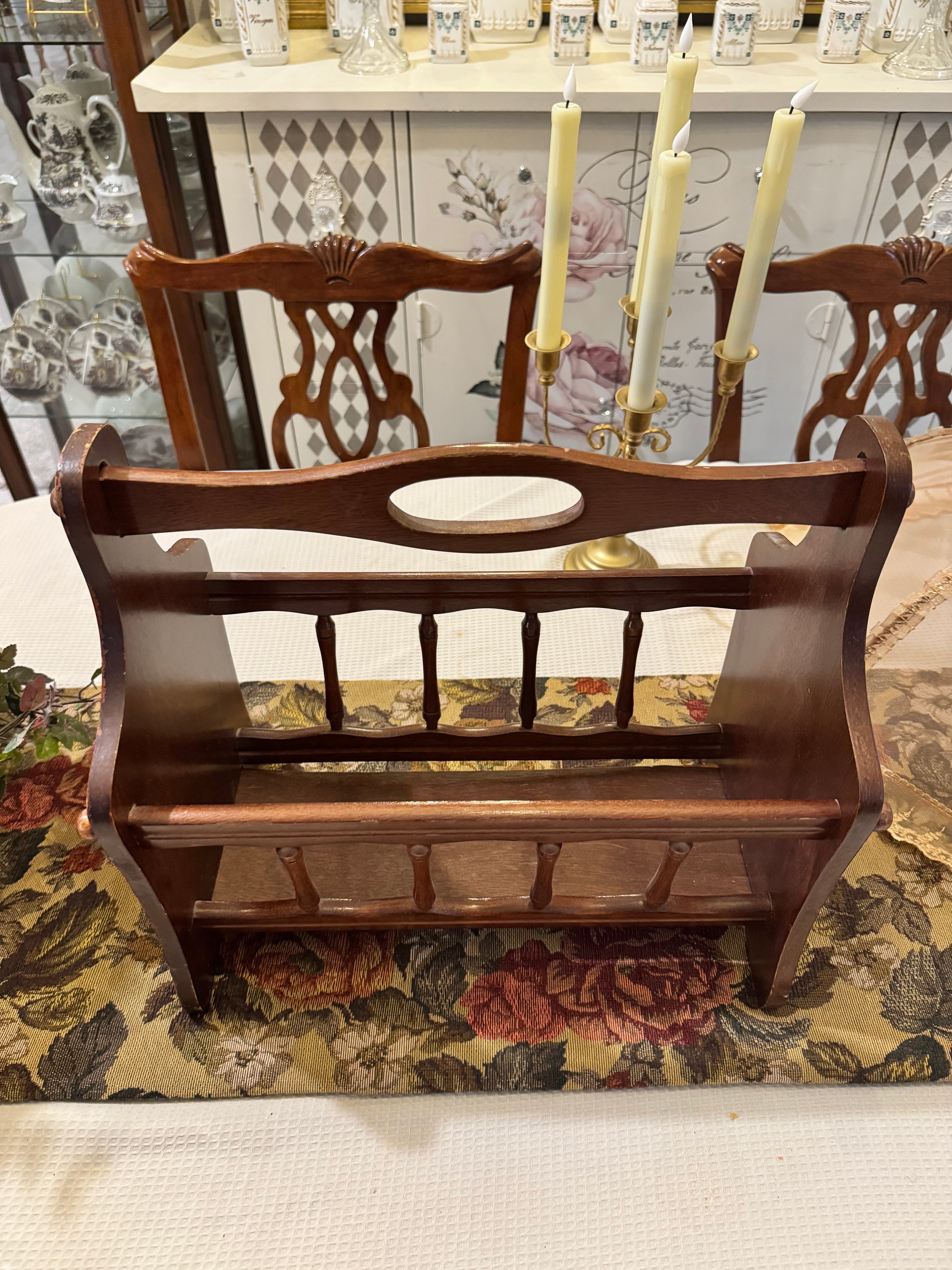 Vintage mahogany spindle-design magazine rack