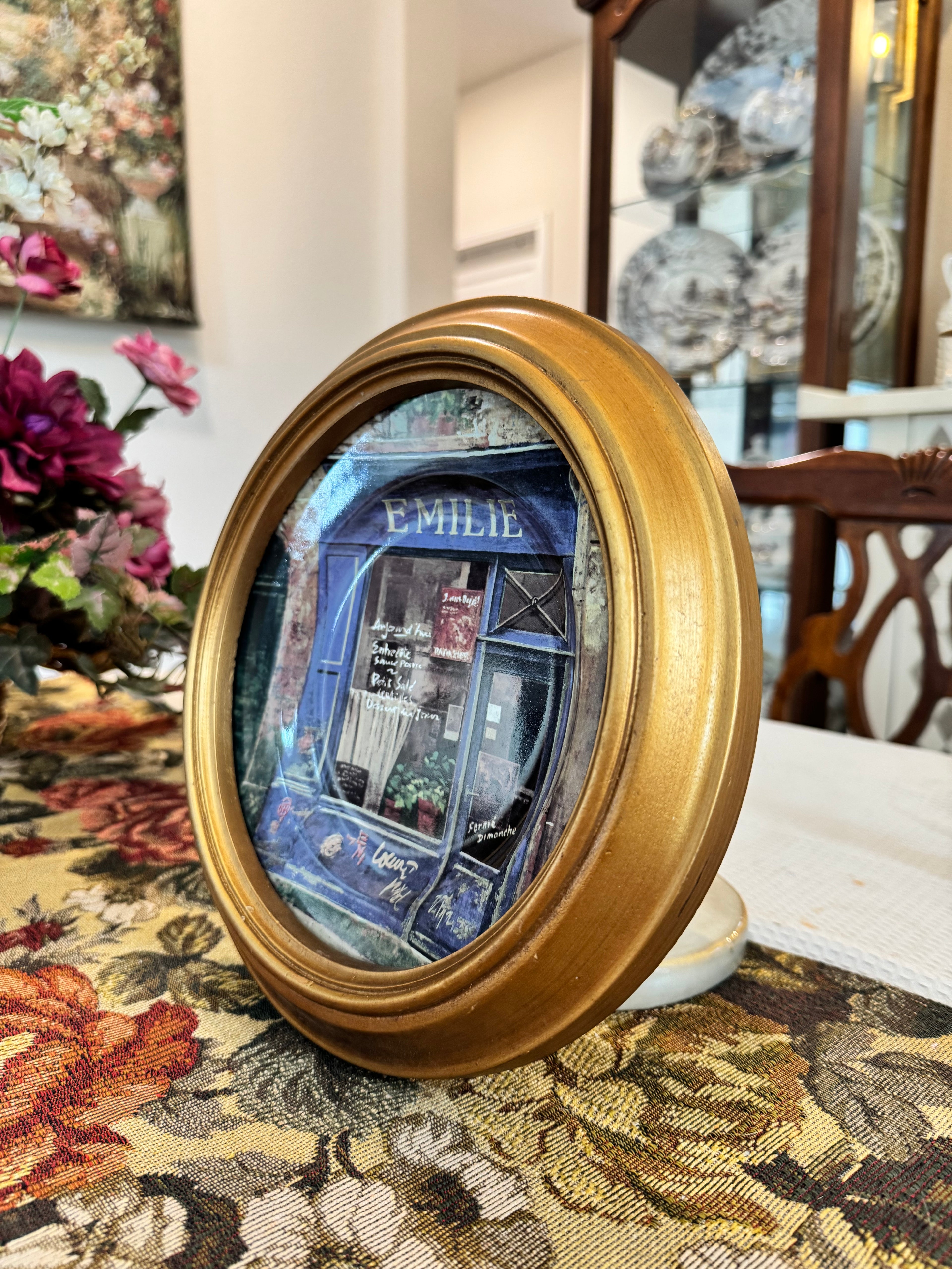 Vintage Sakura Storefronts "Emilie" 8-inch salad or dessert plate with gold round frame