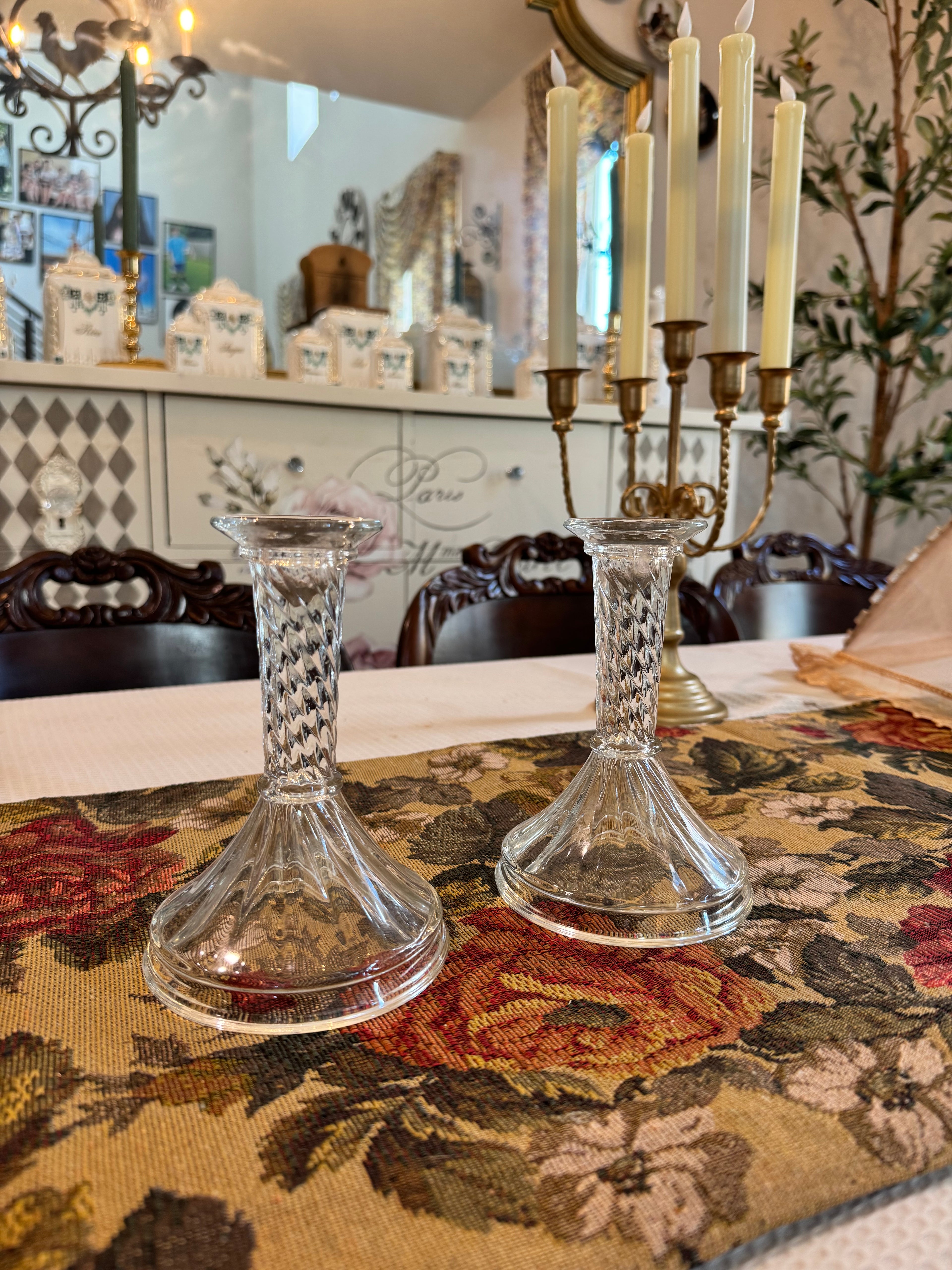Collectible clear glass candlestick holders