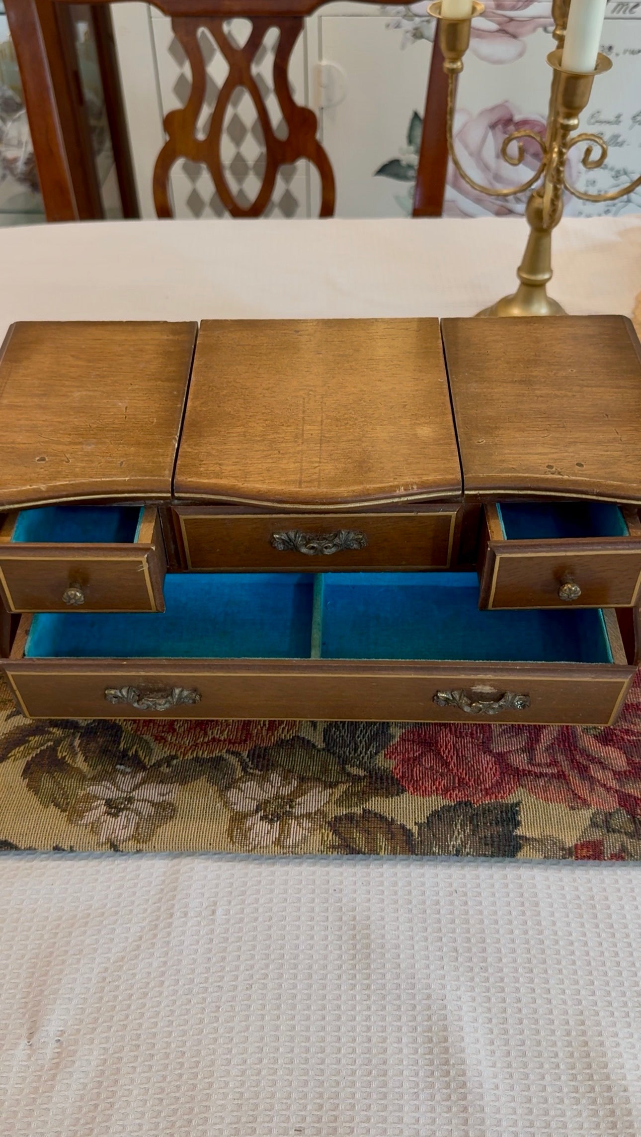 Vintage wooden musical jewelry box, handcrafted in Japan.