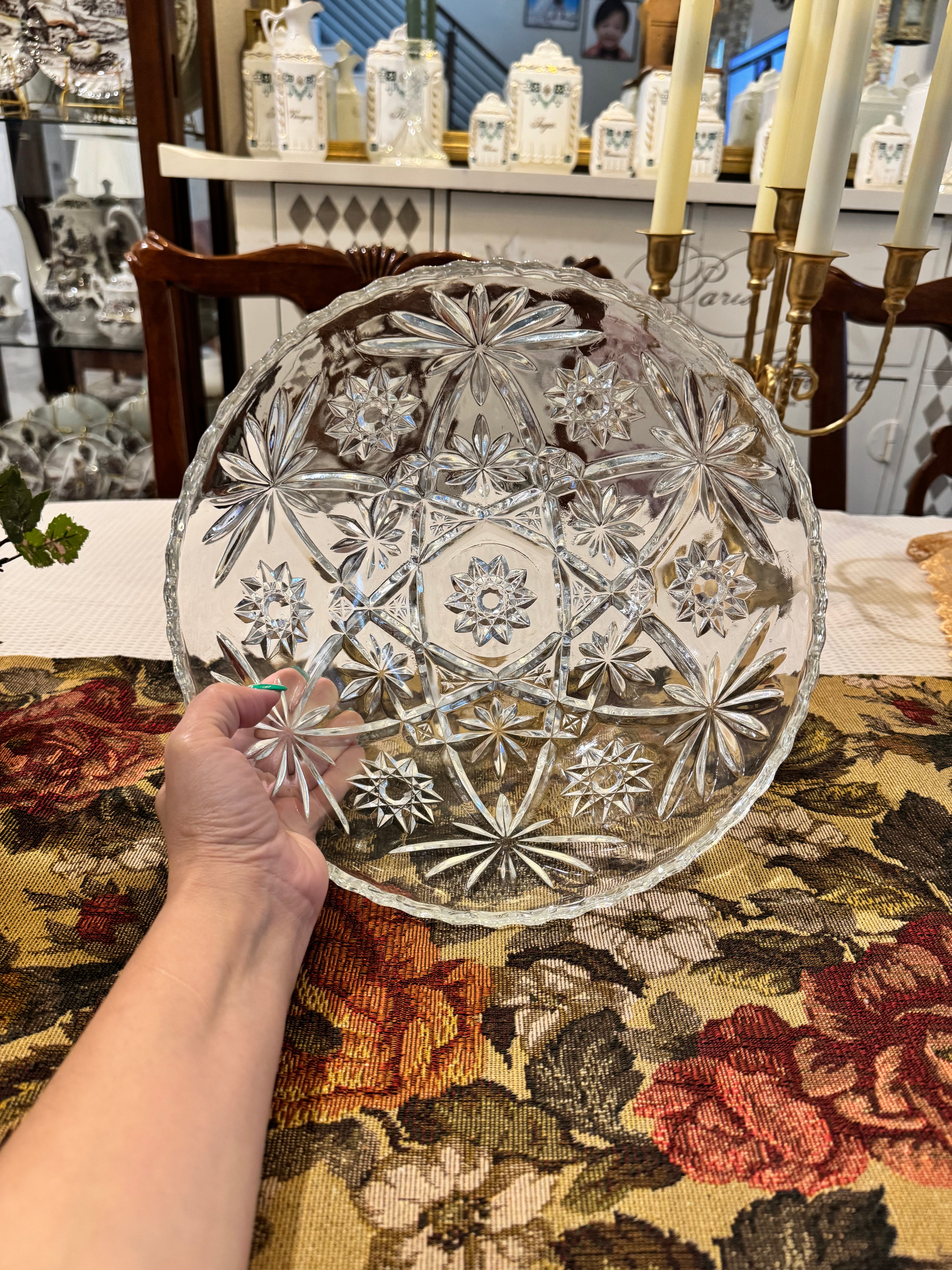 Vintage large serving bowl from Anchor Hocking "Early American Prescut" (EAPC) line  "Star of David" pattern