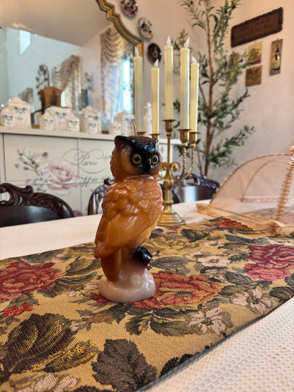 Vintage 1970s sculpted owl candle