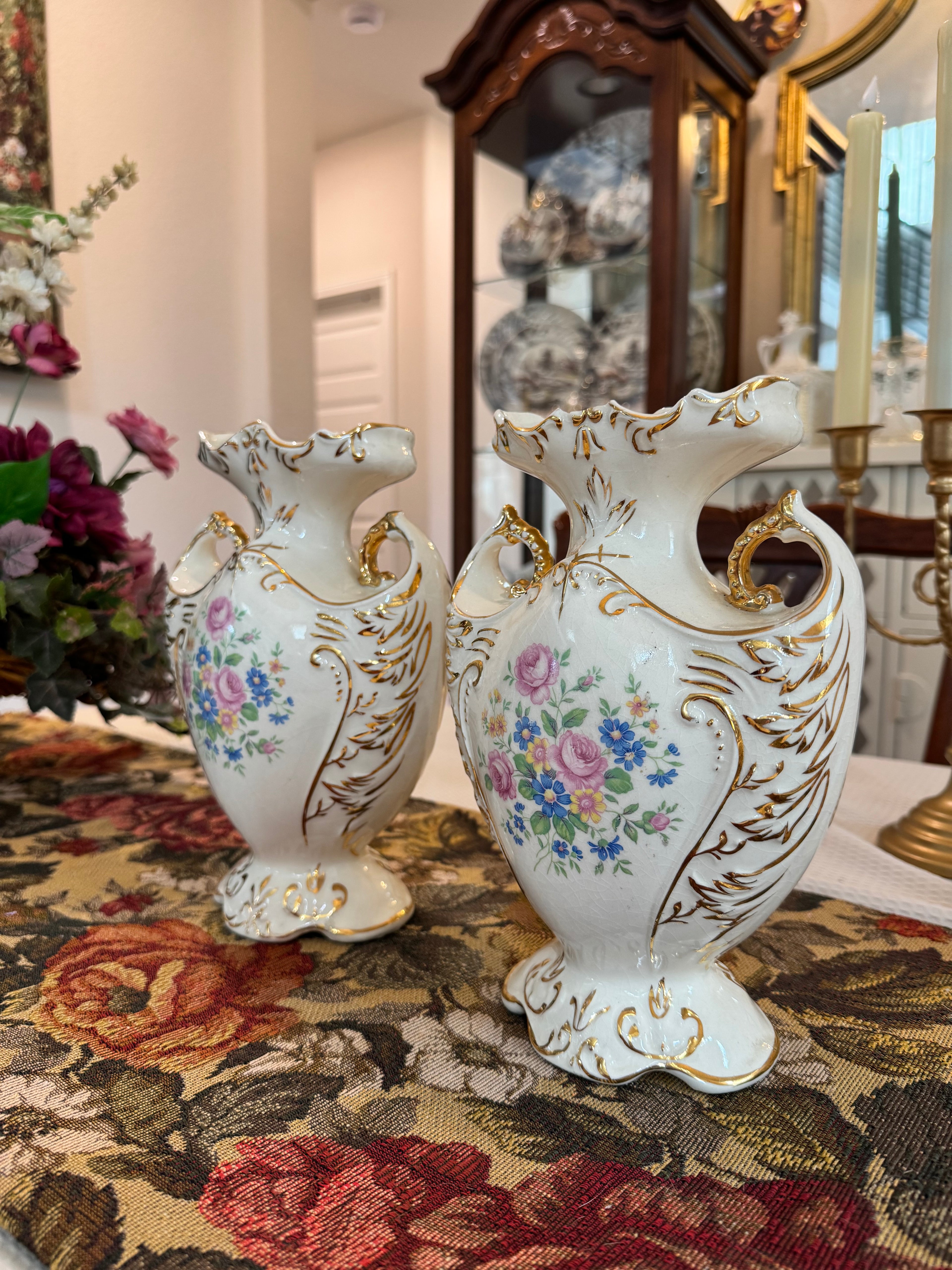 A pair of vintage hand painted porcelain vases by Paul's Gifts model #8407