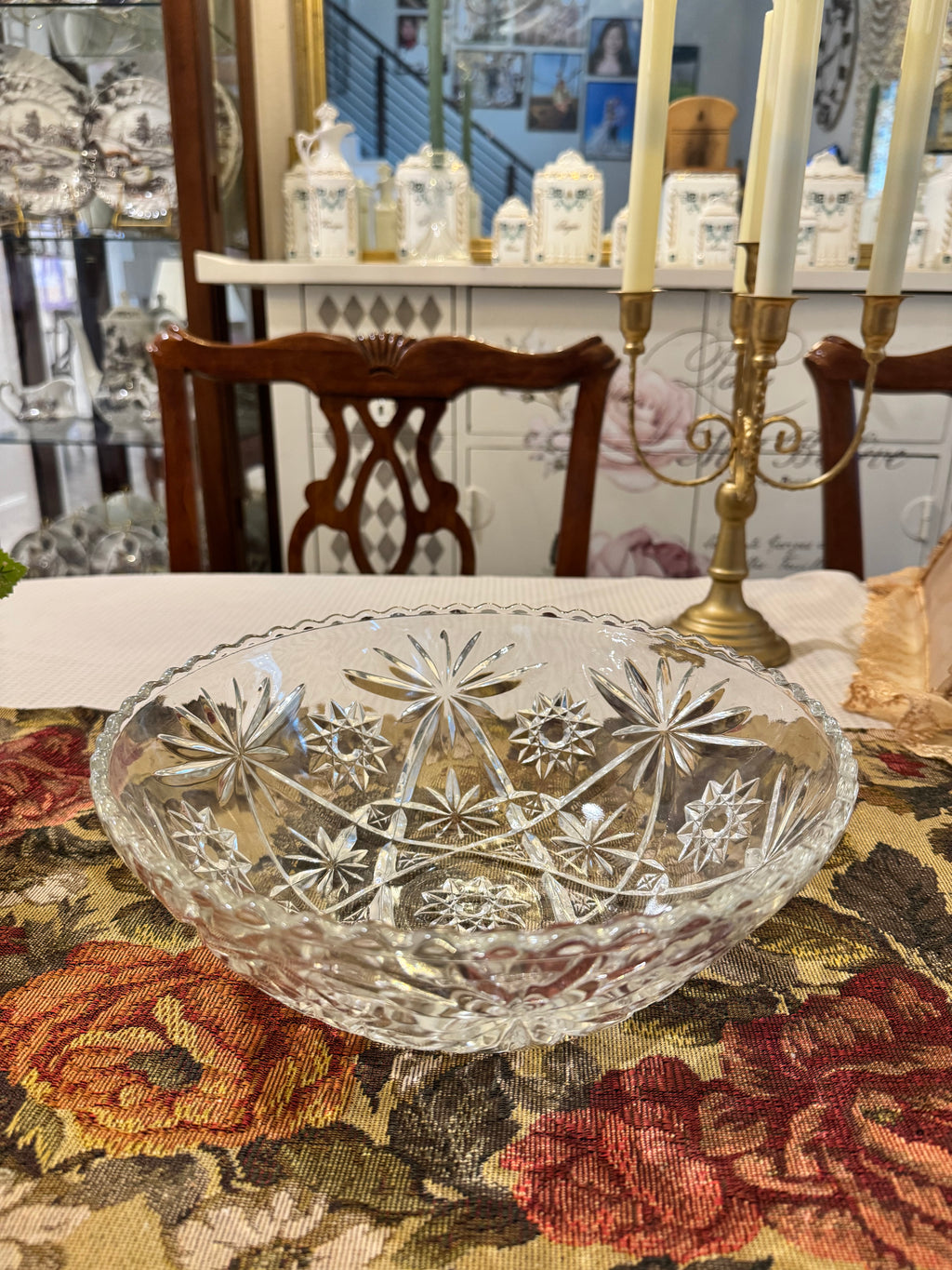 Vintage large serving bowl from Anchor Hocking "Early American Prescut" (EAPC) line  "Star of David" pattern