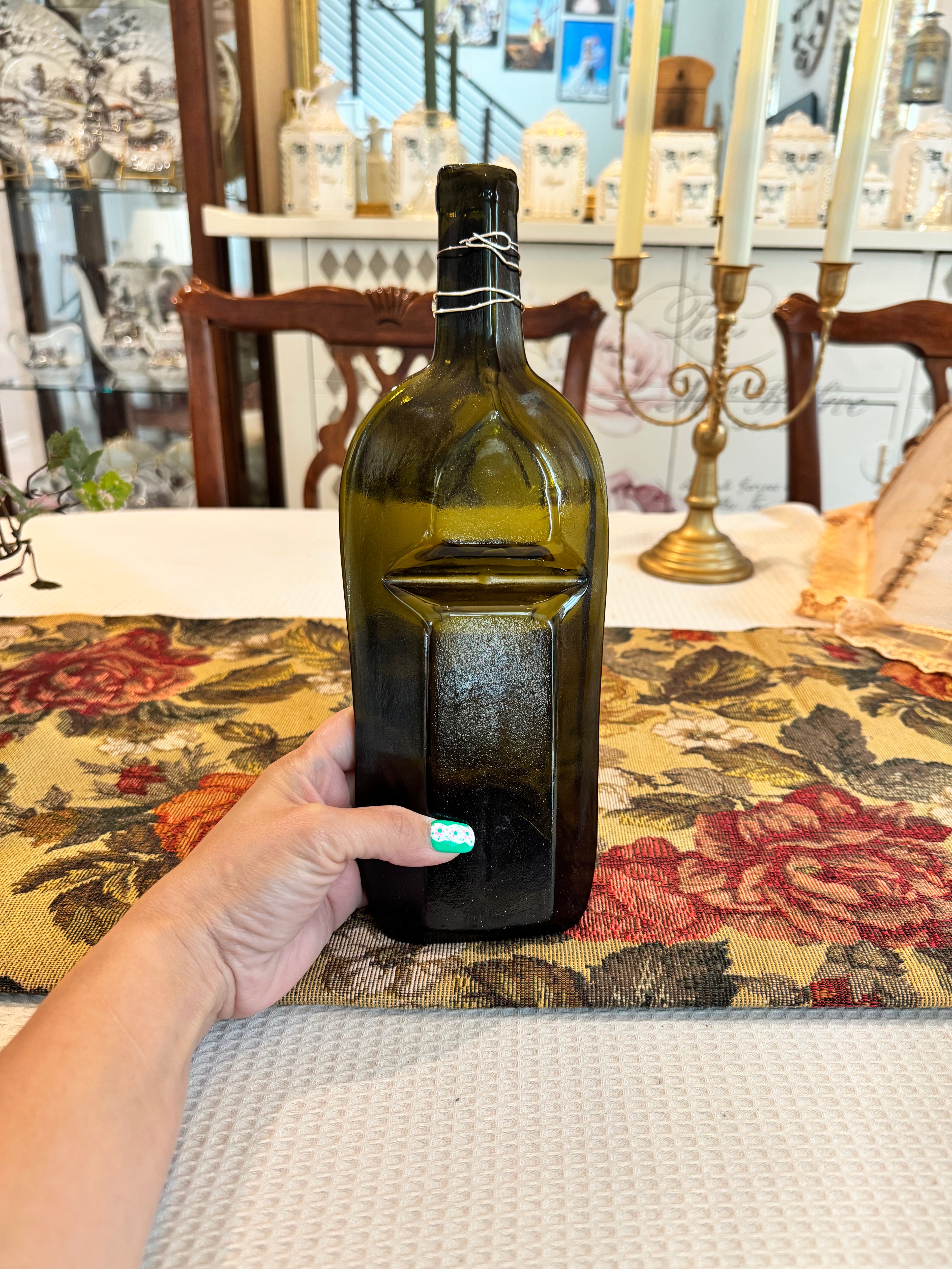 Decorative platter green wine bottle "Wine O'Clock" cheese or appetizer tray