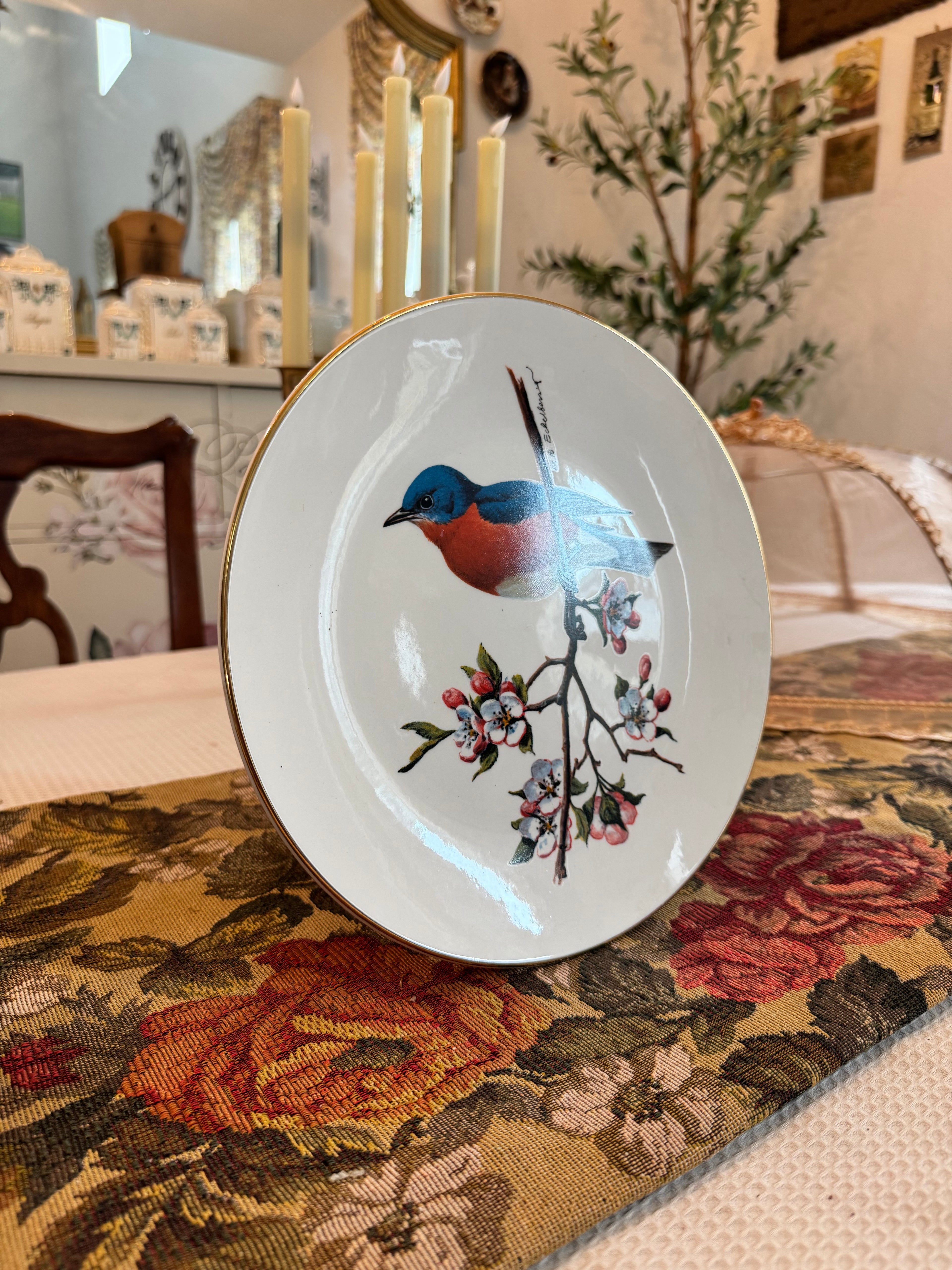 Collectible Avon North American Songbird Plate with a bluebird by artist Don Eckelberry.