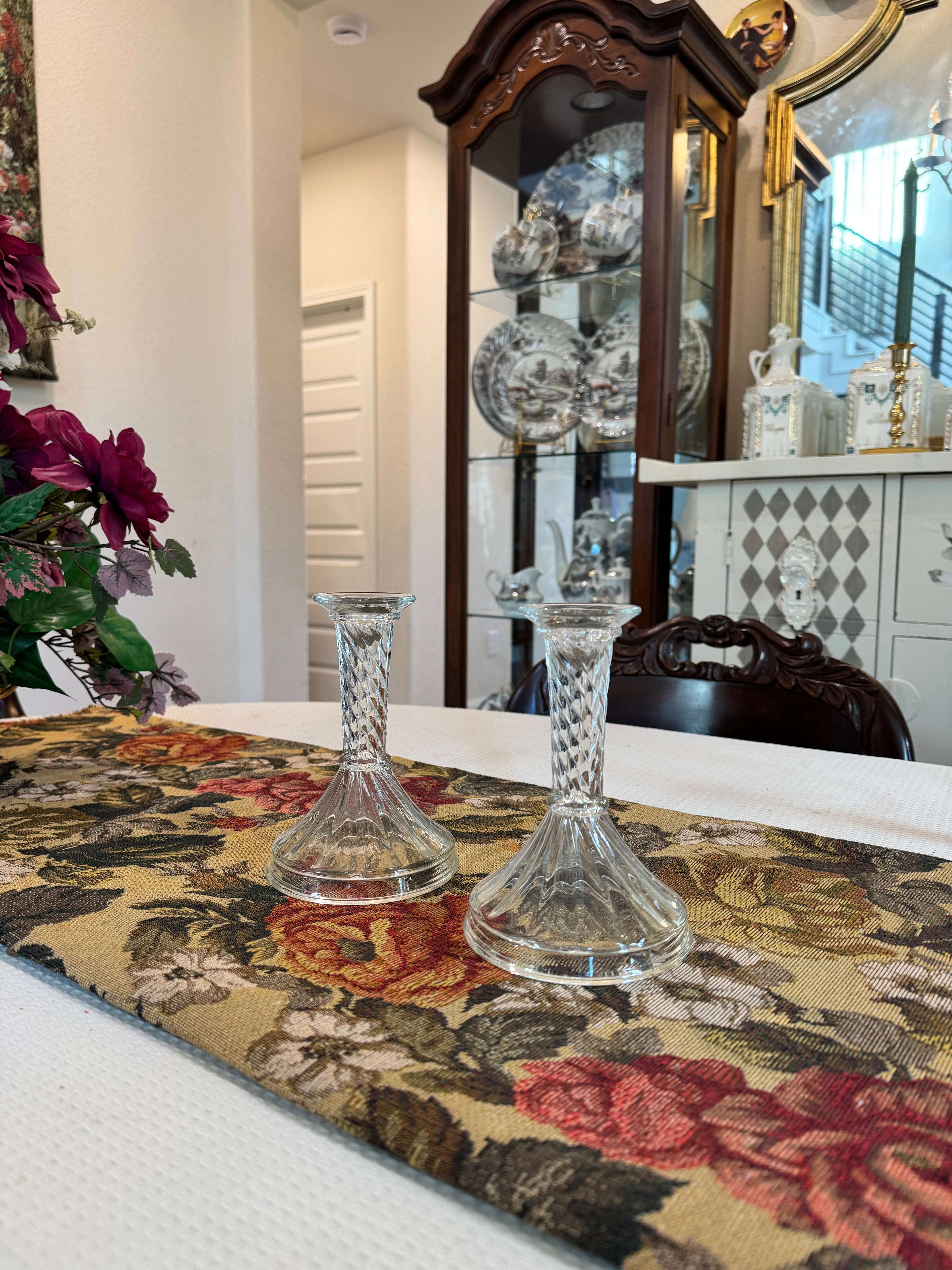 Collectible clear glass candlestick holders