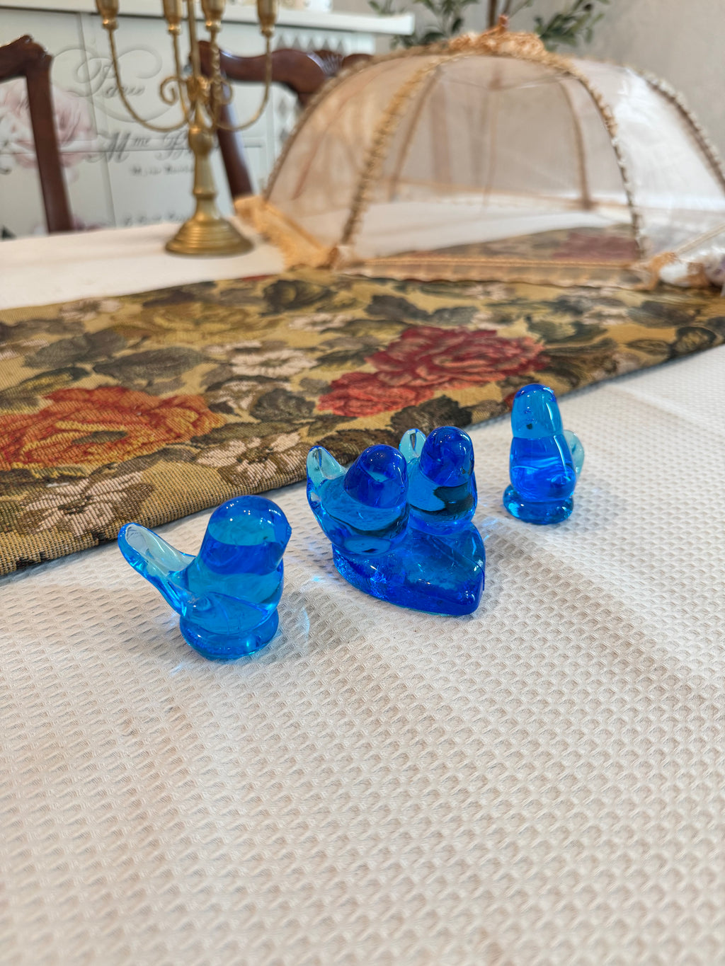 3 piece set of Bluebird of Happiness glass figurines.