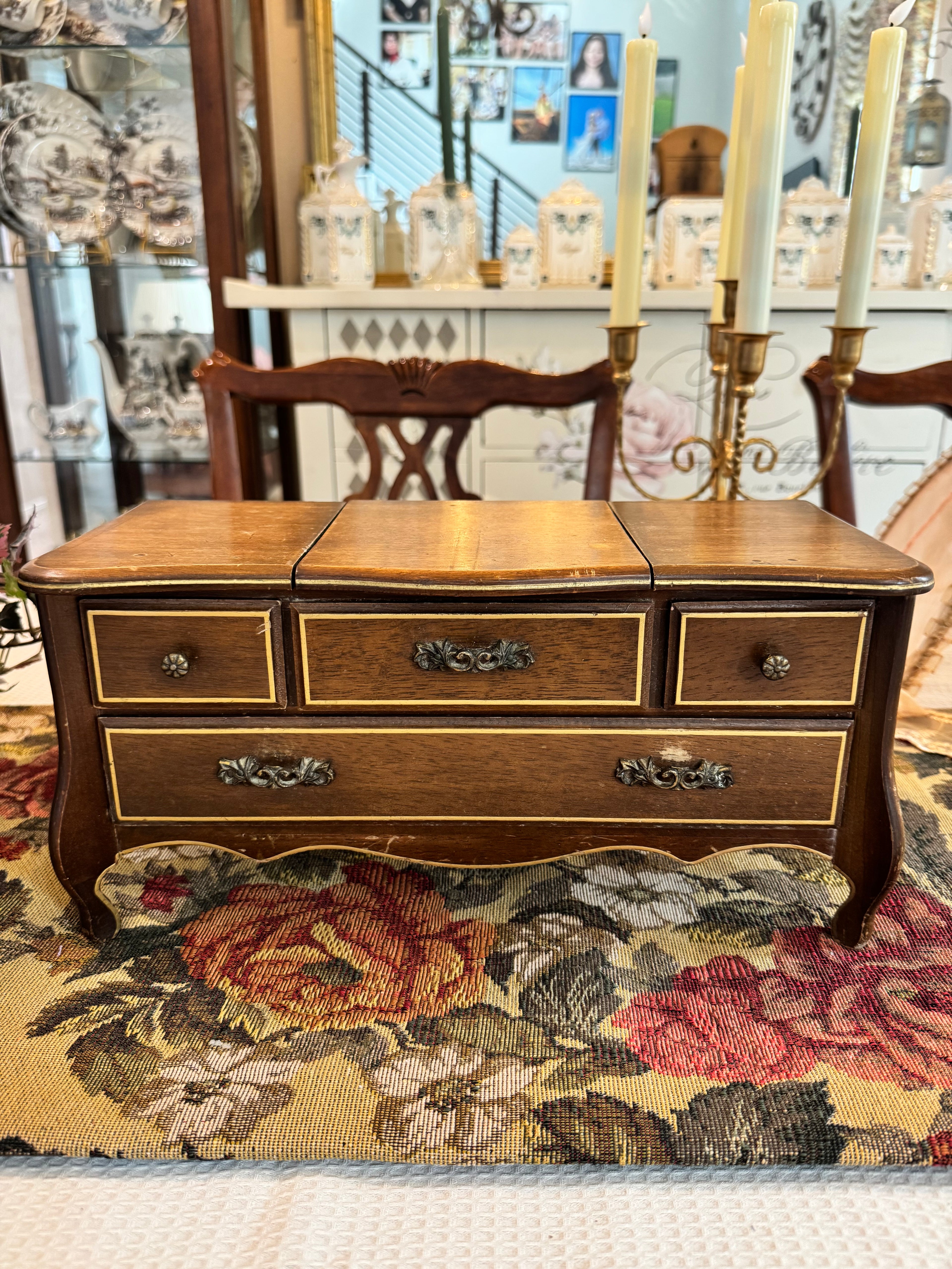 Vintage wooden musical jewelry box, handcrafted in Japan.