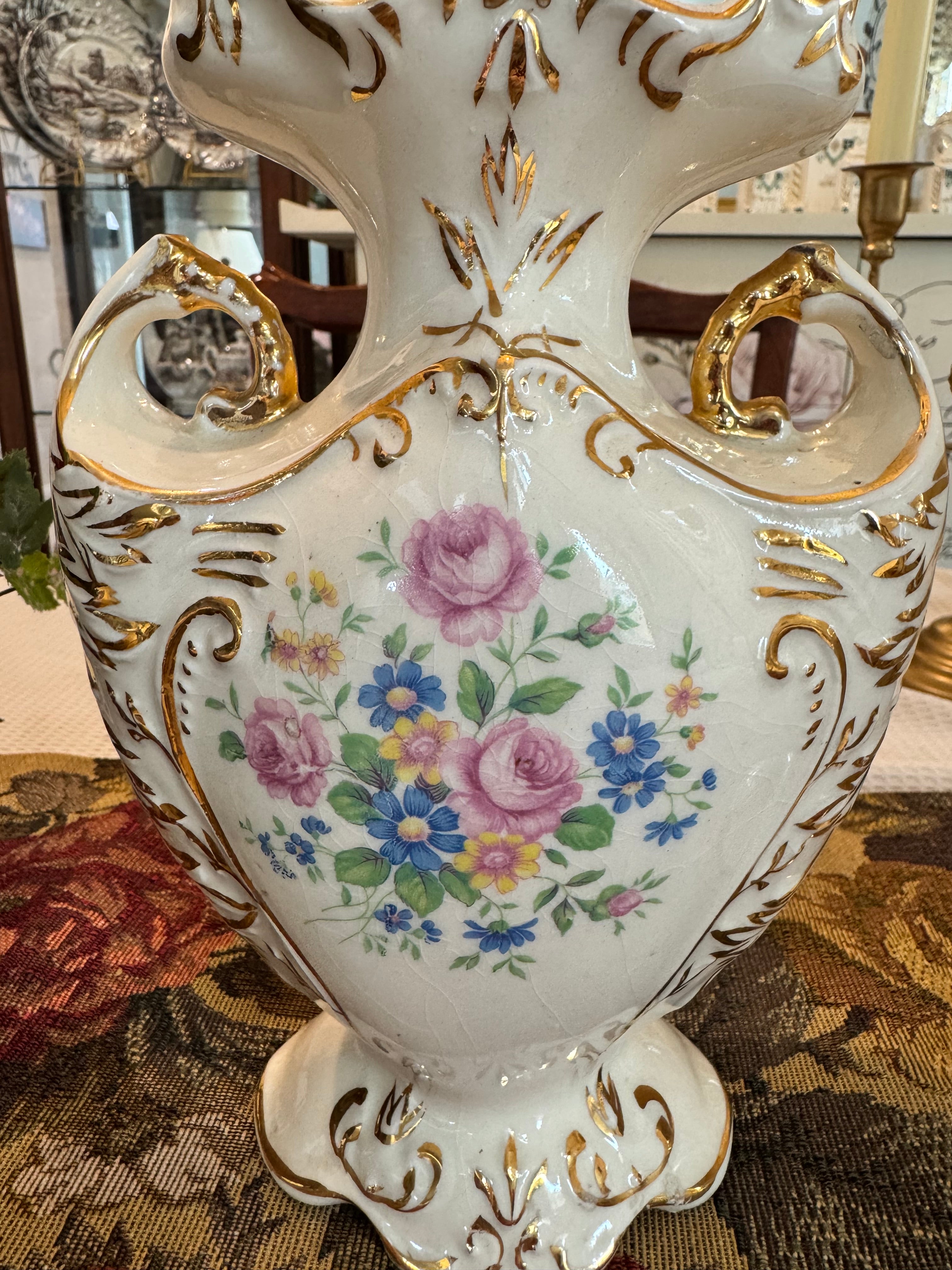A pair of vintage hand painted porcelain vases by Paul's Gifts model #8407