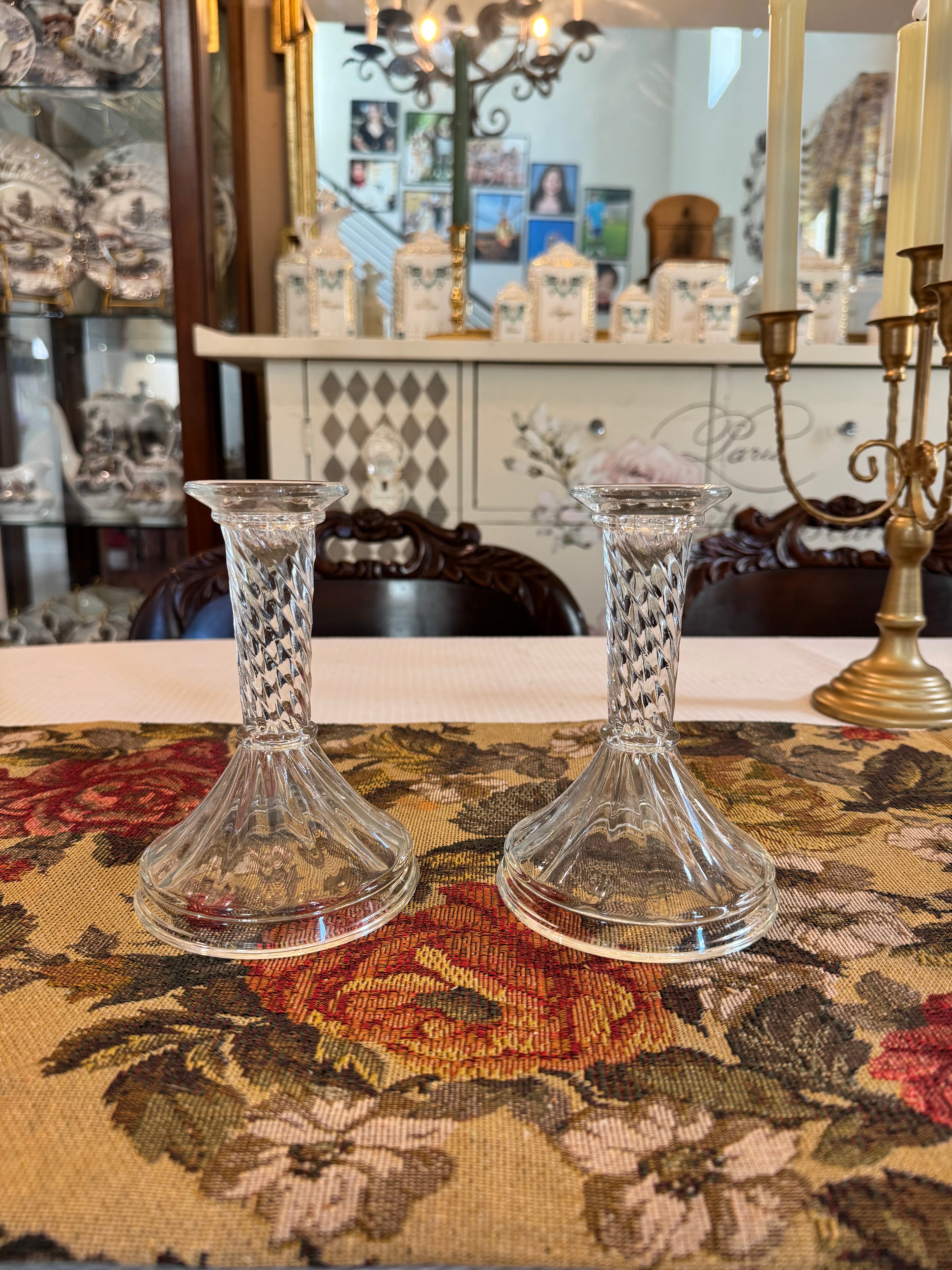 Collectible clear glass candlestick holders