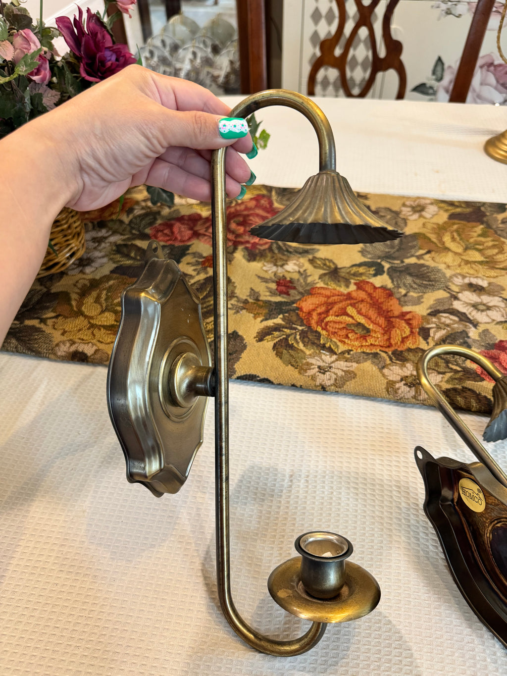 A pair of vintage MCM Homco brass hold metal wall sconce