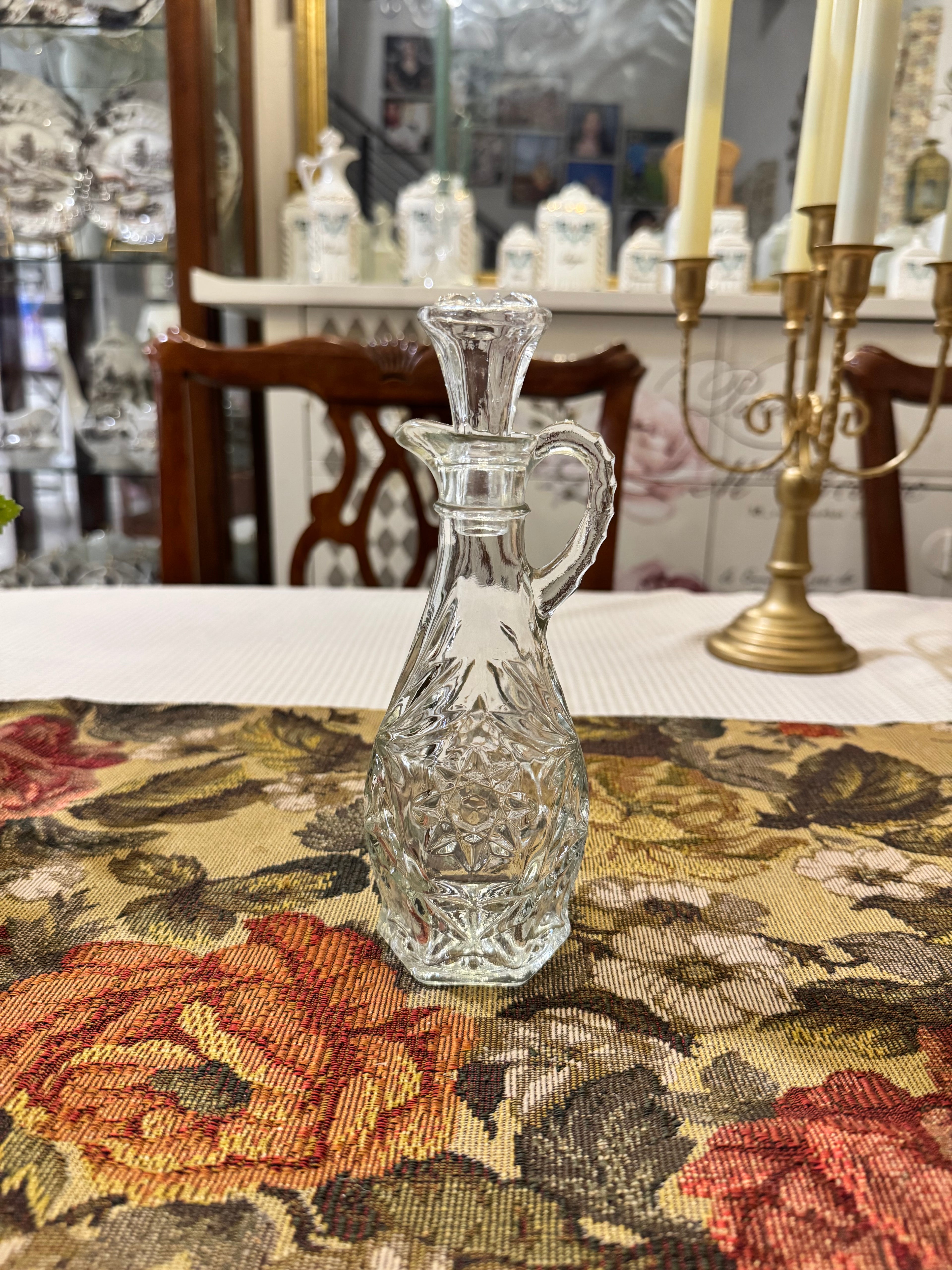 Vintage Anchor Hocking clear pressed glass cruet featuring the "Star of David"