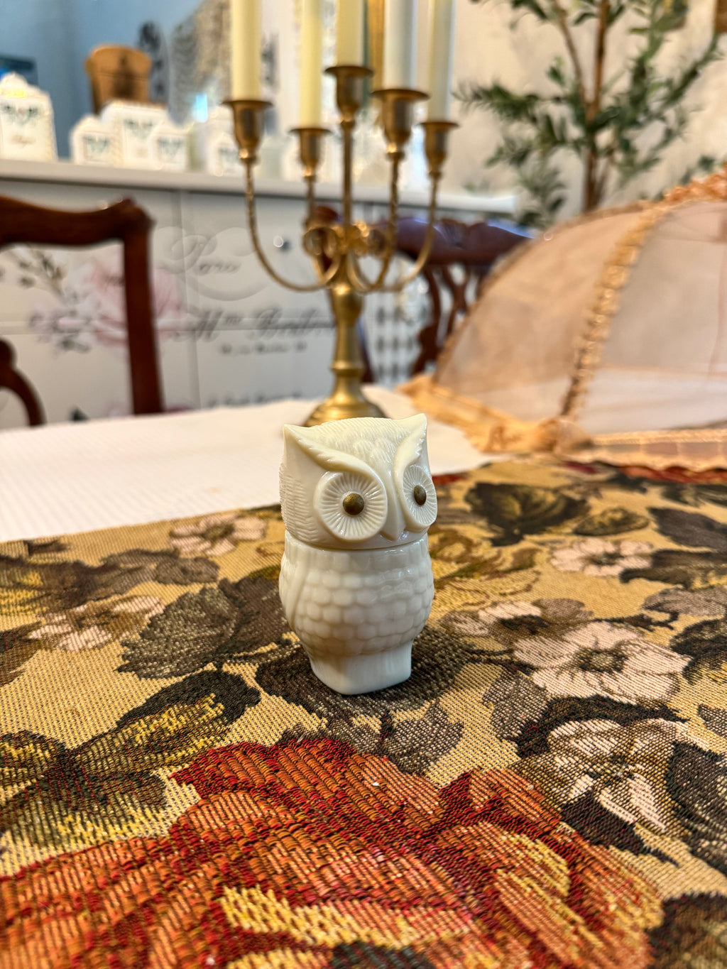 Vintage Avon owl cream sachet milk glass bottle
