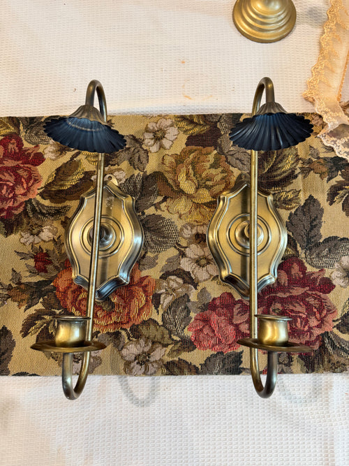 A pair of vintage MCM Homco brass hold metal wall sconce