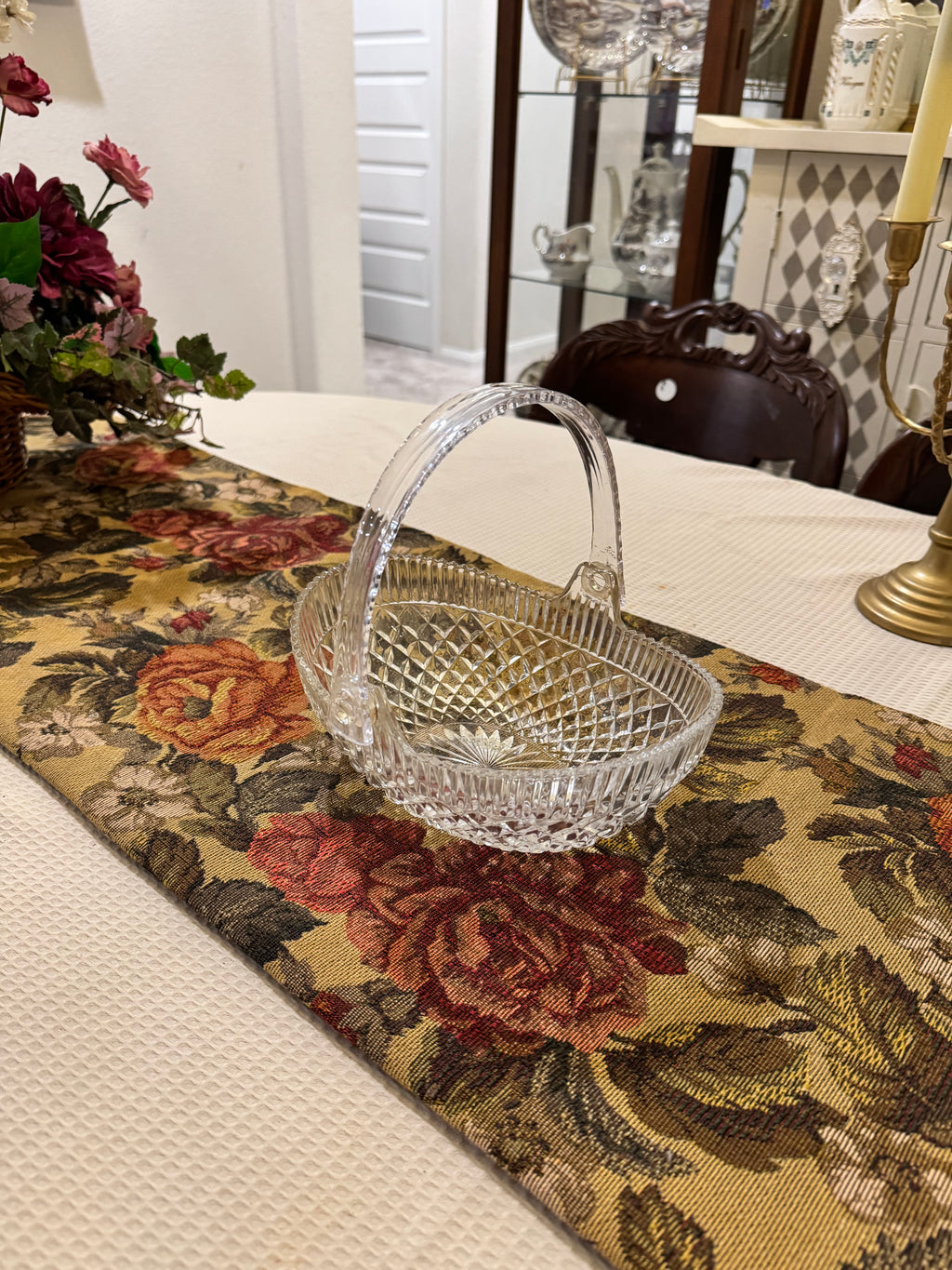 Vintage lead crystal glass basket