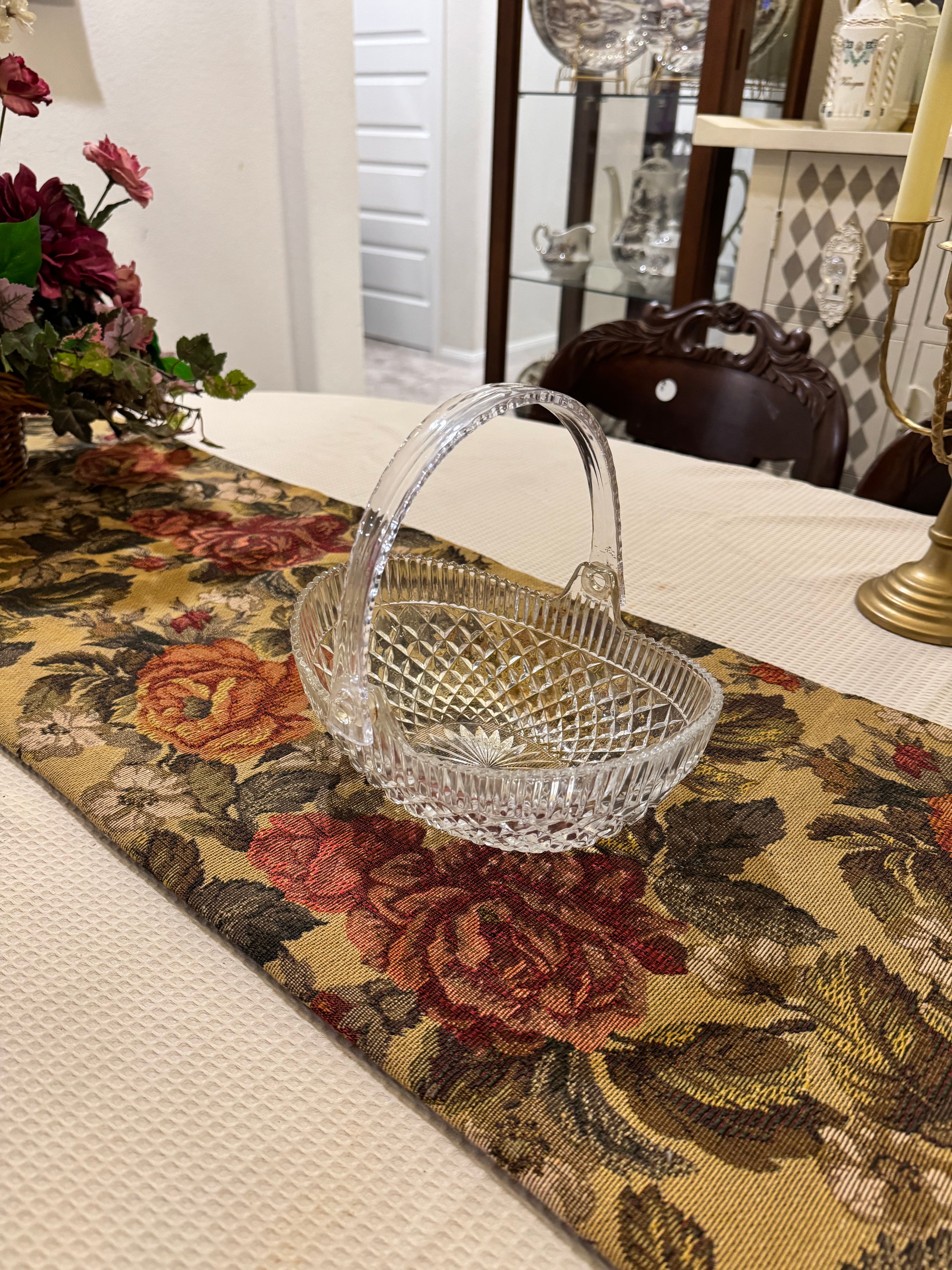 Vintage lead crystal glass basket