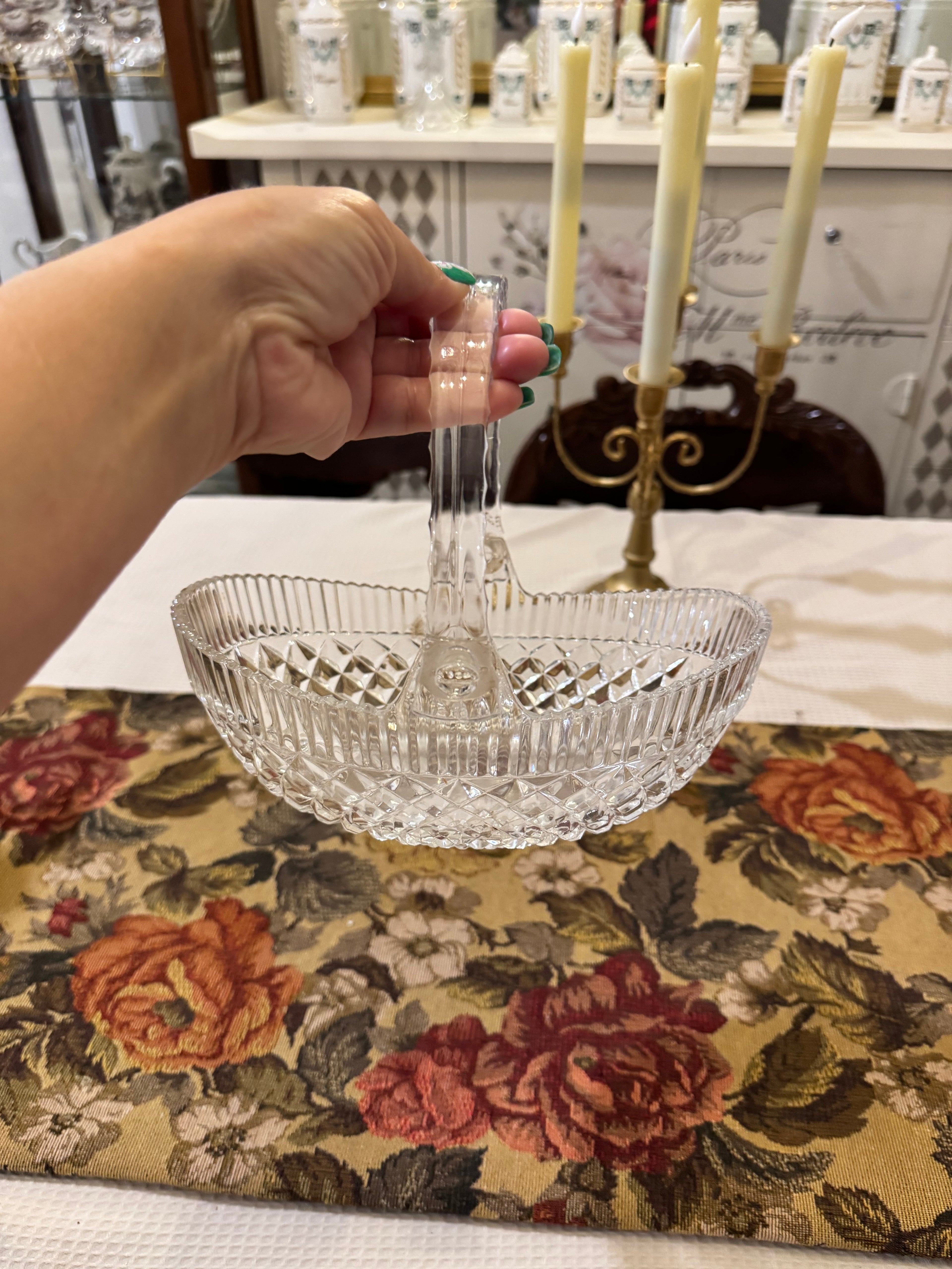 Vintage lead crystal glass basket