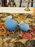 Vintage French blue opaline glass nesting quails figurines