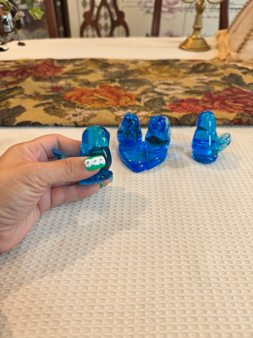 3 piece set of Bluebird of Happiness glass figurines.