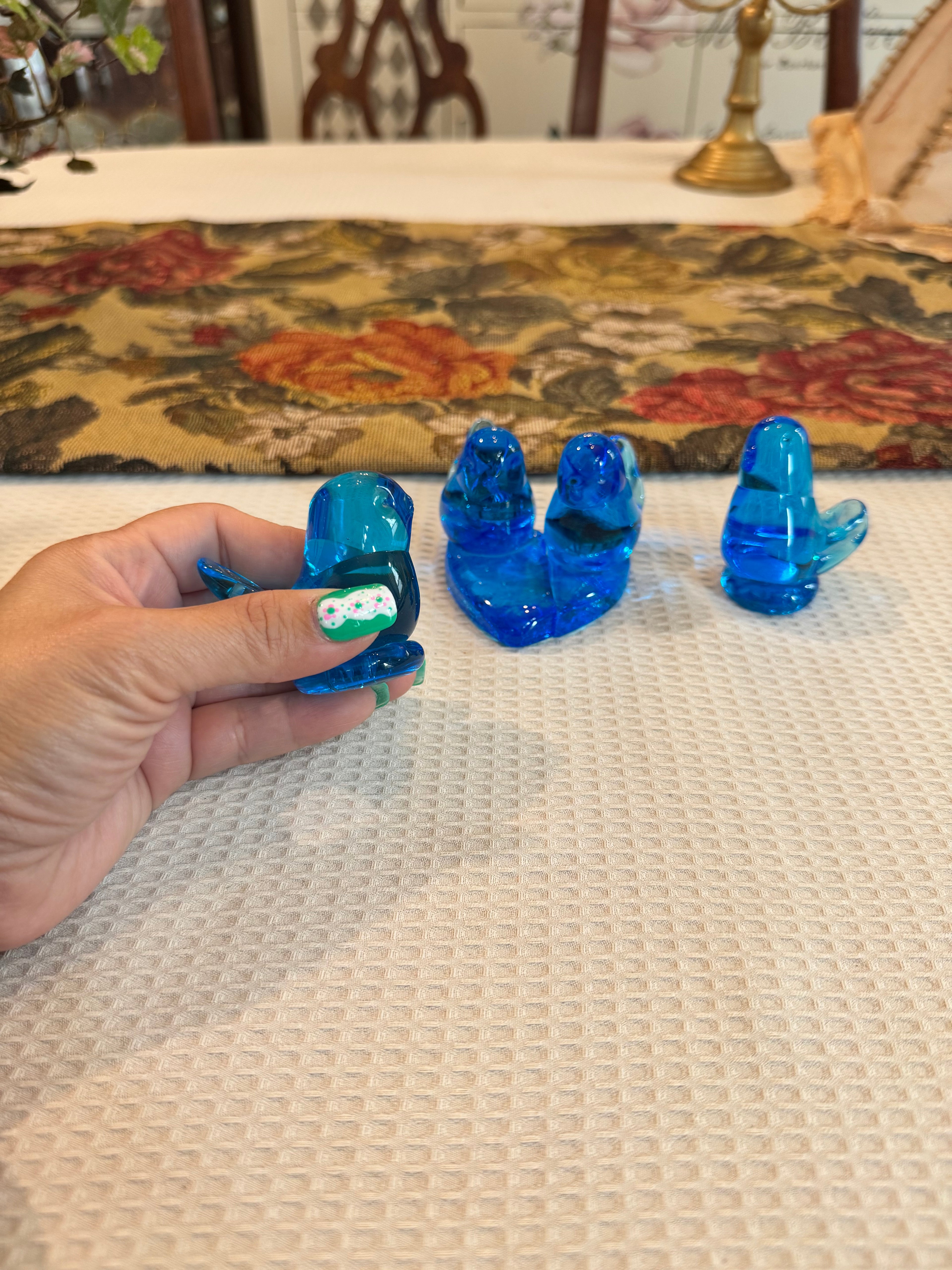 3 piece set of Bluebird of Happiness glass figurines.