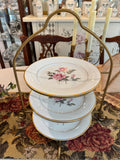 Vintage gold 3-tier metal plate rack for 8” dinner or salad plates