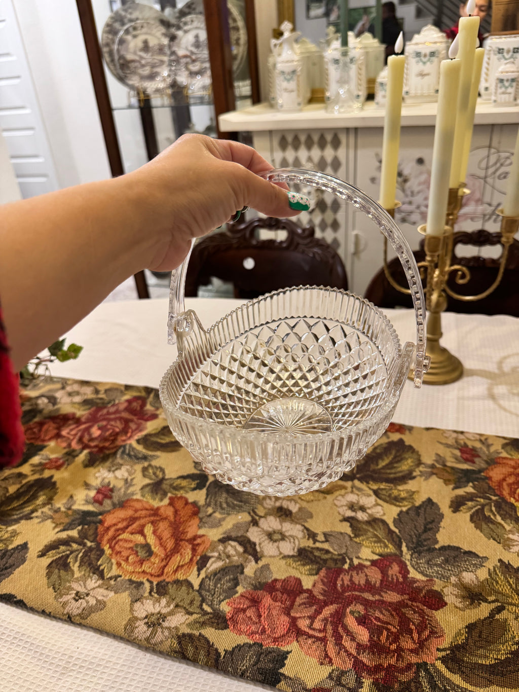Vintage lead crystal glass basket