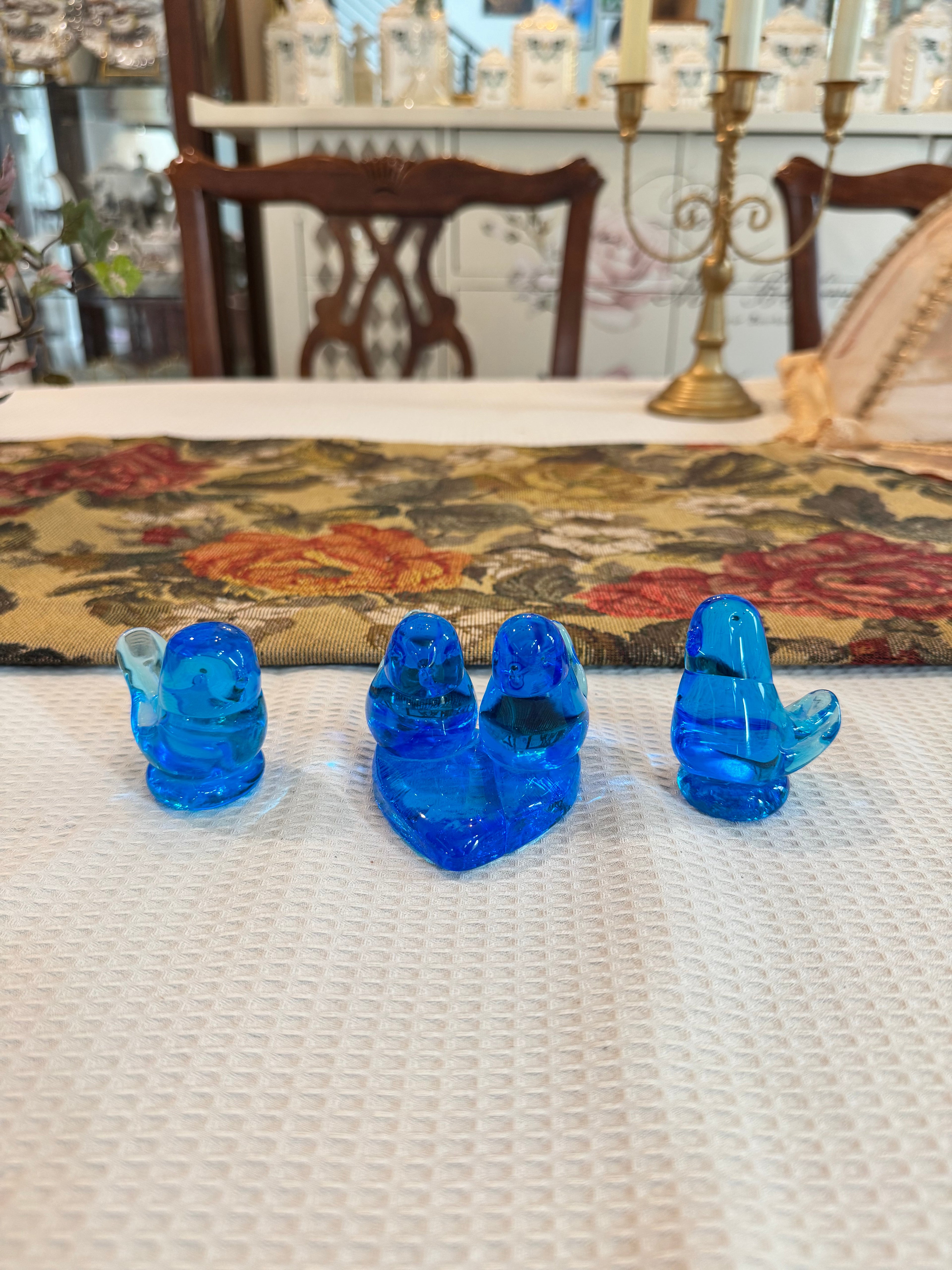 3 piece set of Bluebird of Happiness glass figurines.
