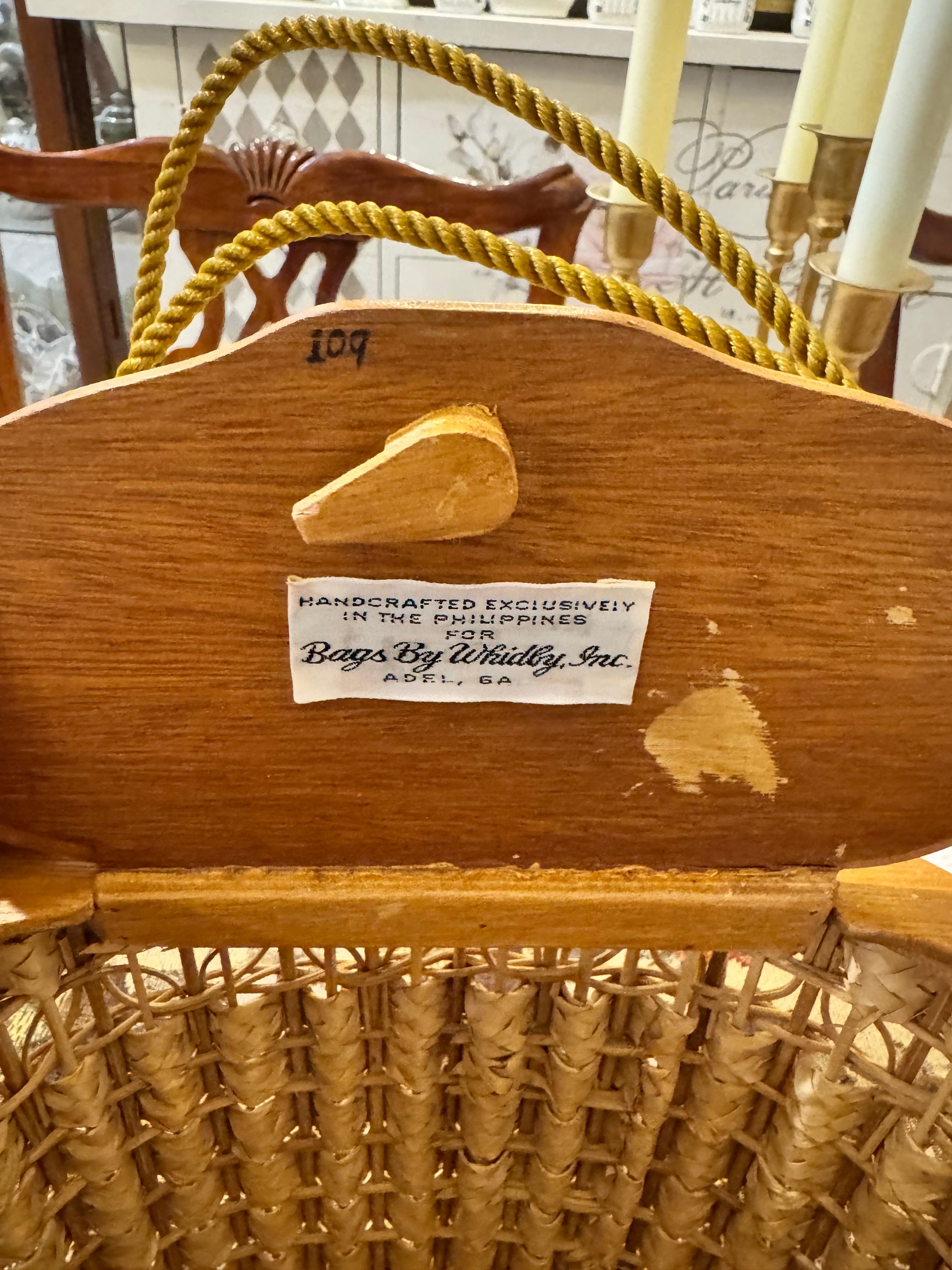 Vintage wooden and wicker sewing basket handbag