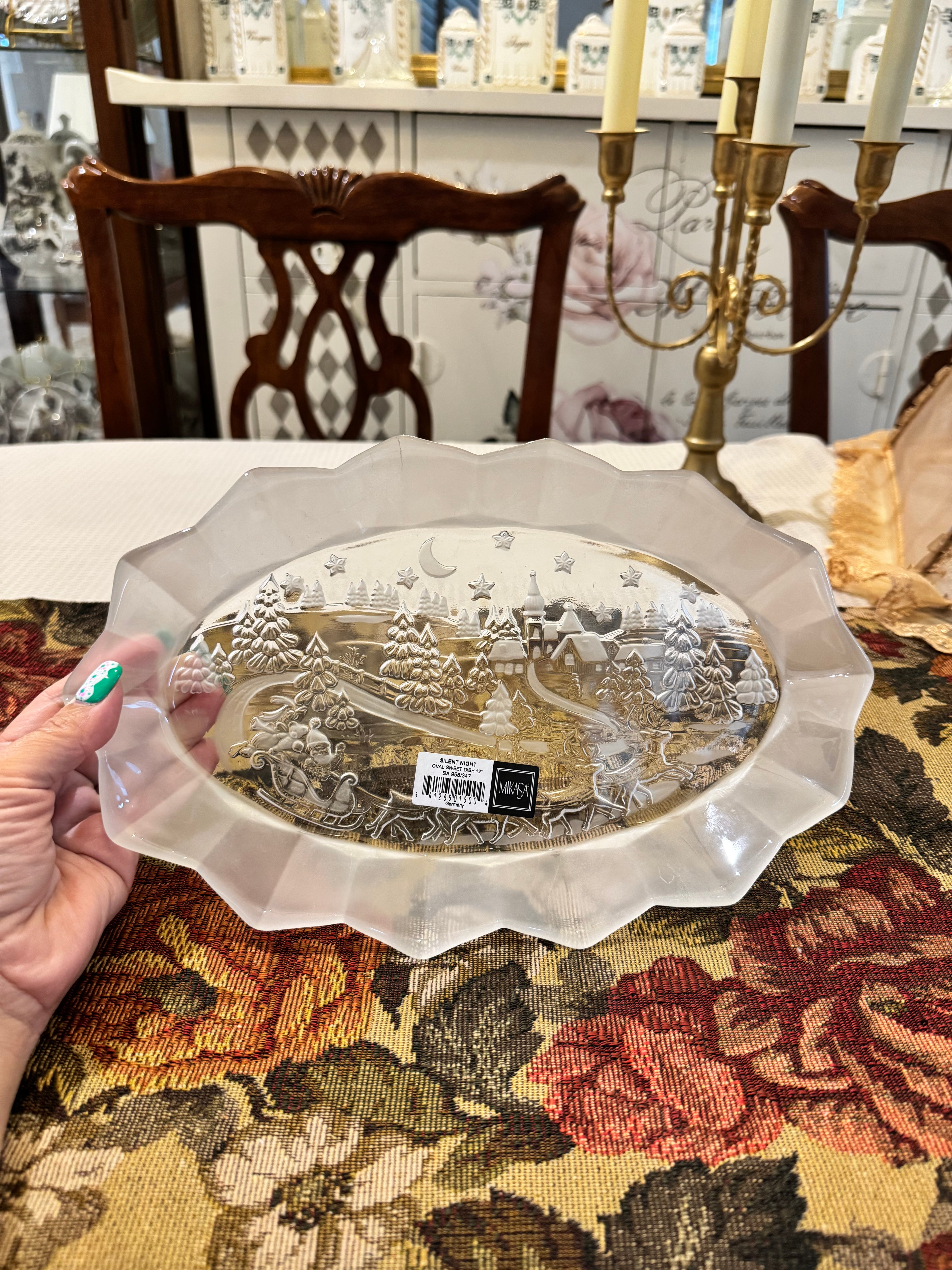 Mikasa "Silent Night" oval crystal platter