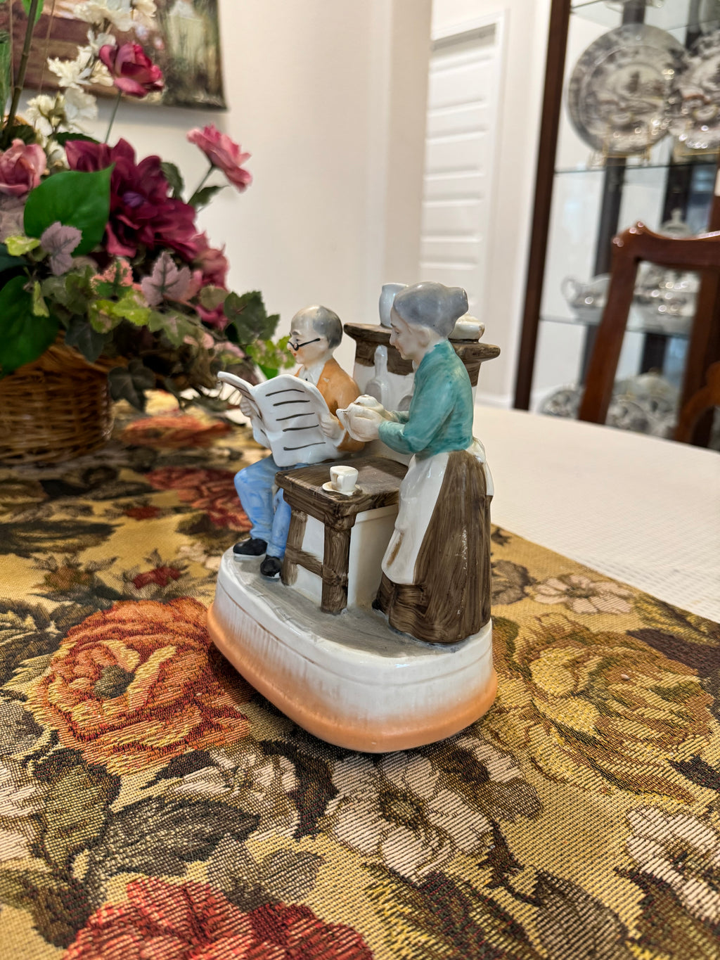 Vintage Sankyo Japan "Home Sweet Home" grandmother and grandfather rotating music box figurine