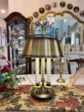 Brass shaded three candle Bouillotte lamp