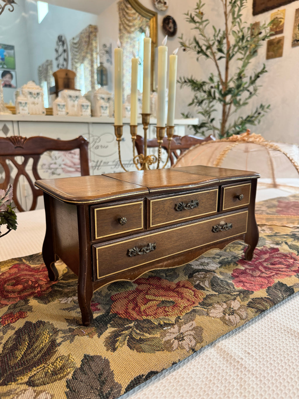 Vintage wooden musical jewelry box, handcrafted in Japan.